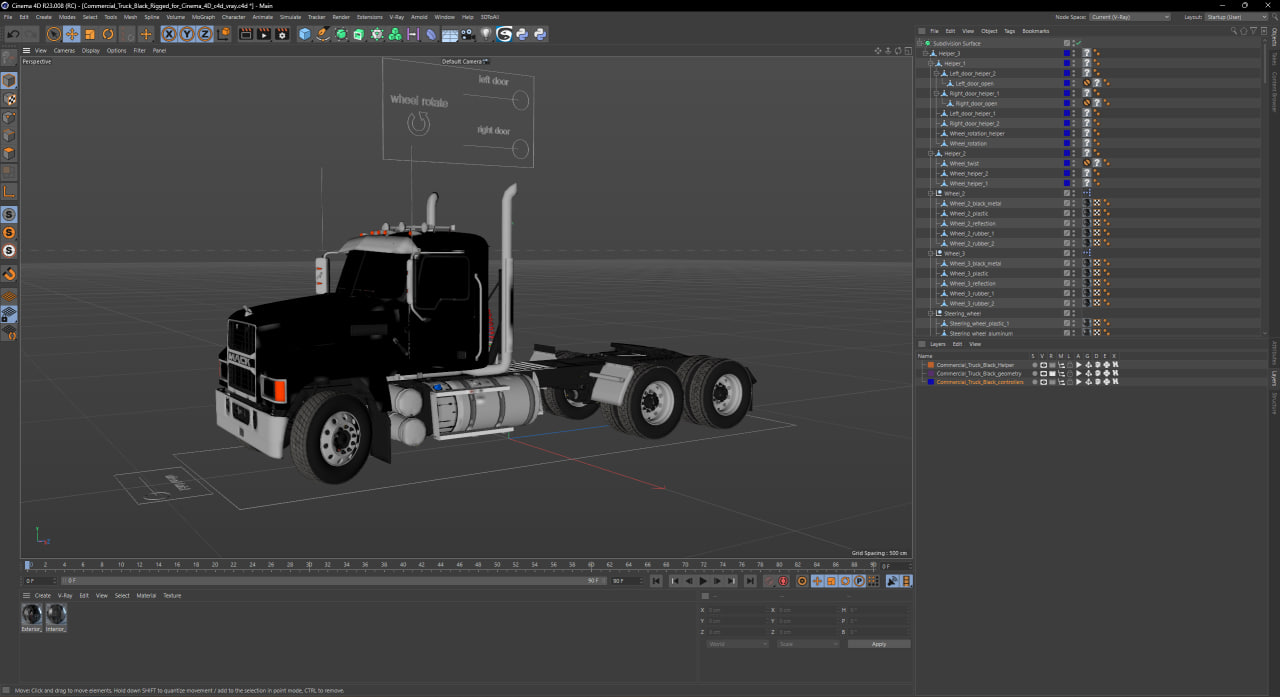 3D Commercial Truck Black Rigged for Cinema 4D model