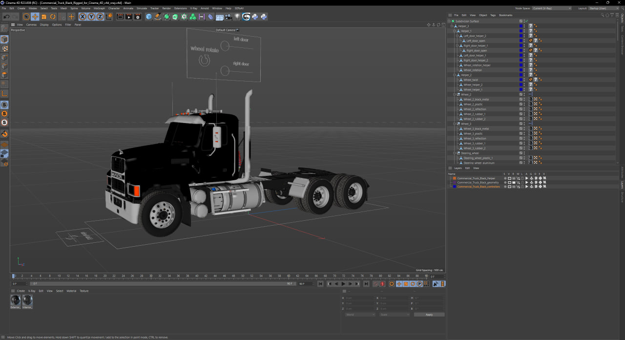 3D Commercial Truck Black Rigged for Cinema 4D model