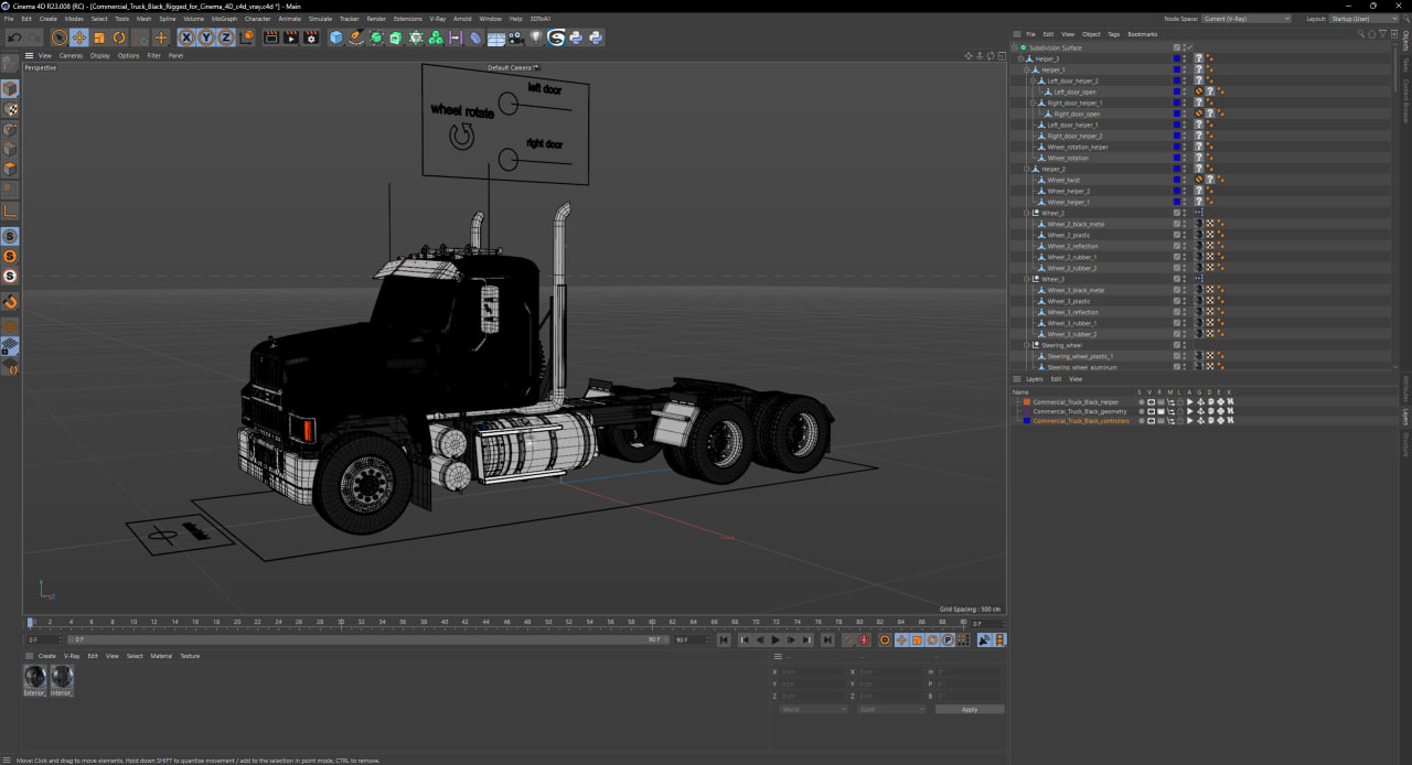 3D Commercial Truck Black Rigged for Cinema 4D model