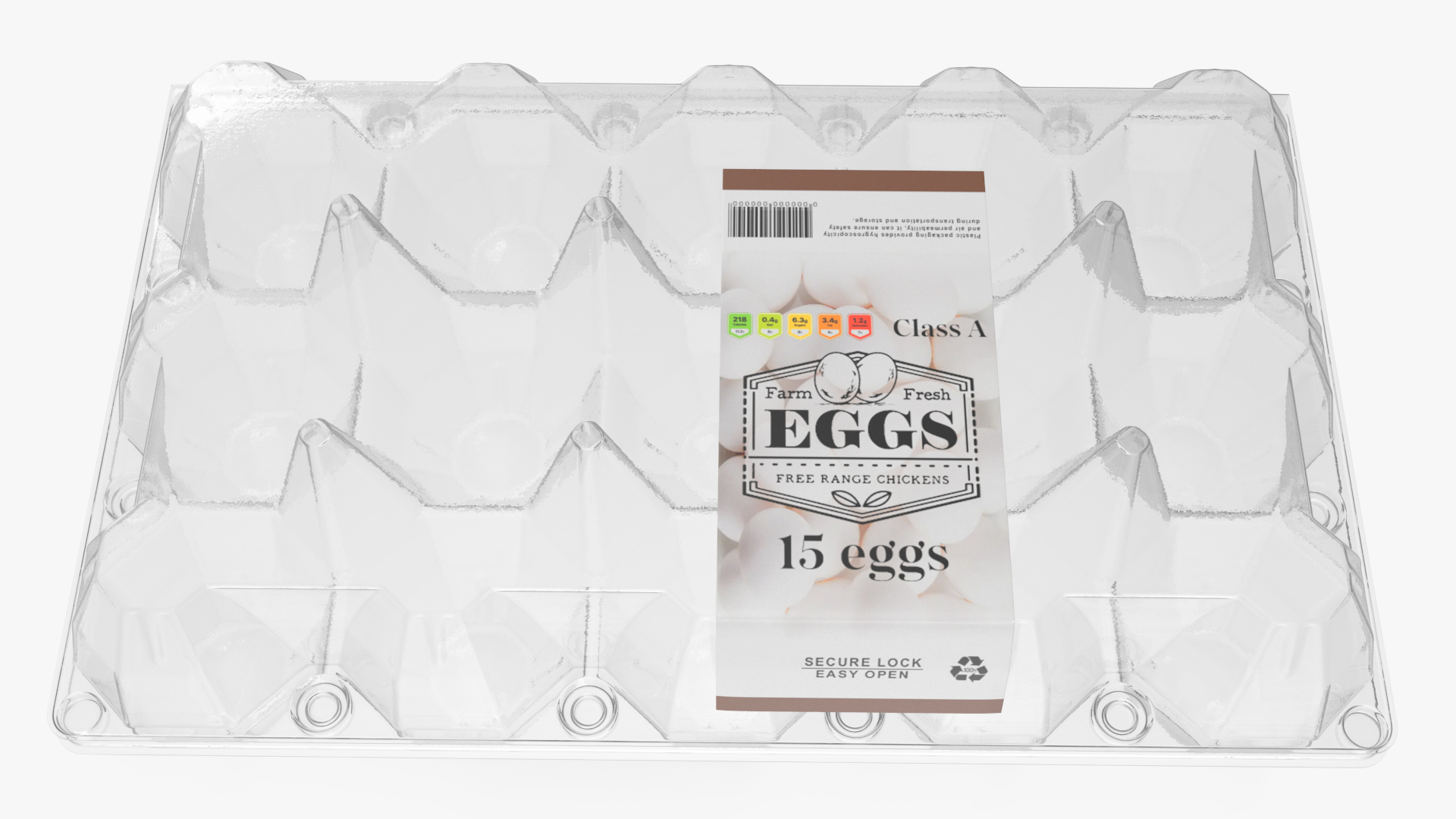 Empty Egg Plastic Packaging for 15 Chicken Eggs 3D