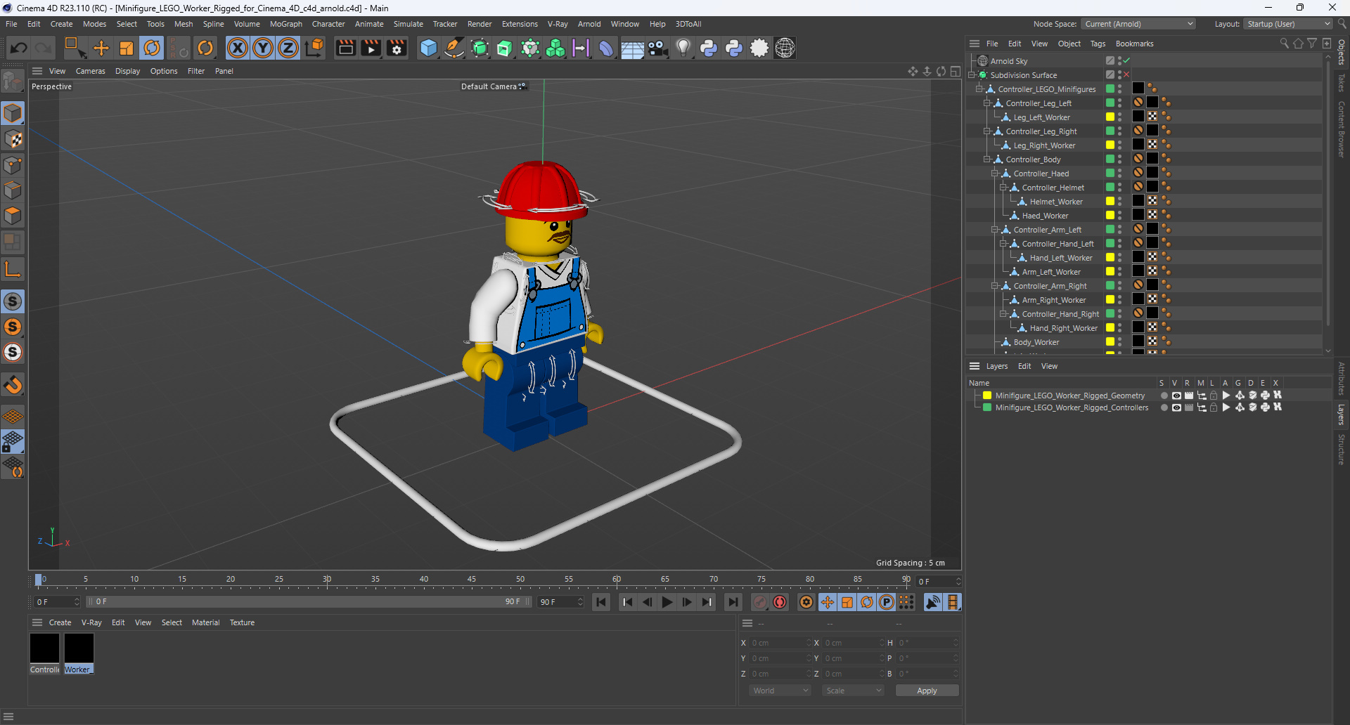 3D Minifigure LEGO Worker Rigged for Cinema 4D model