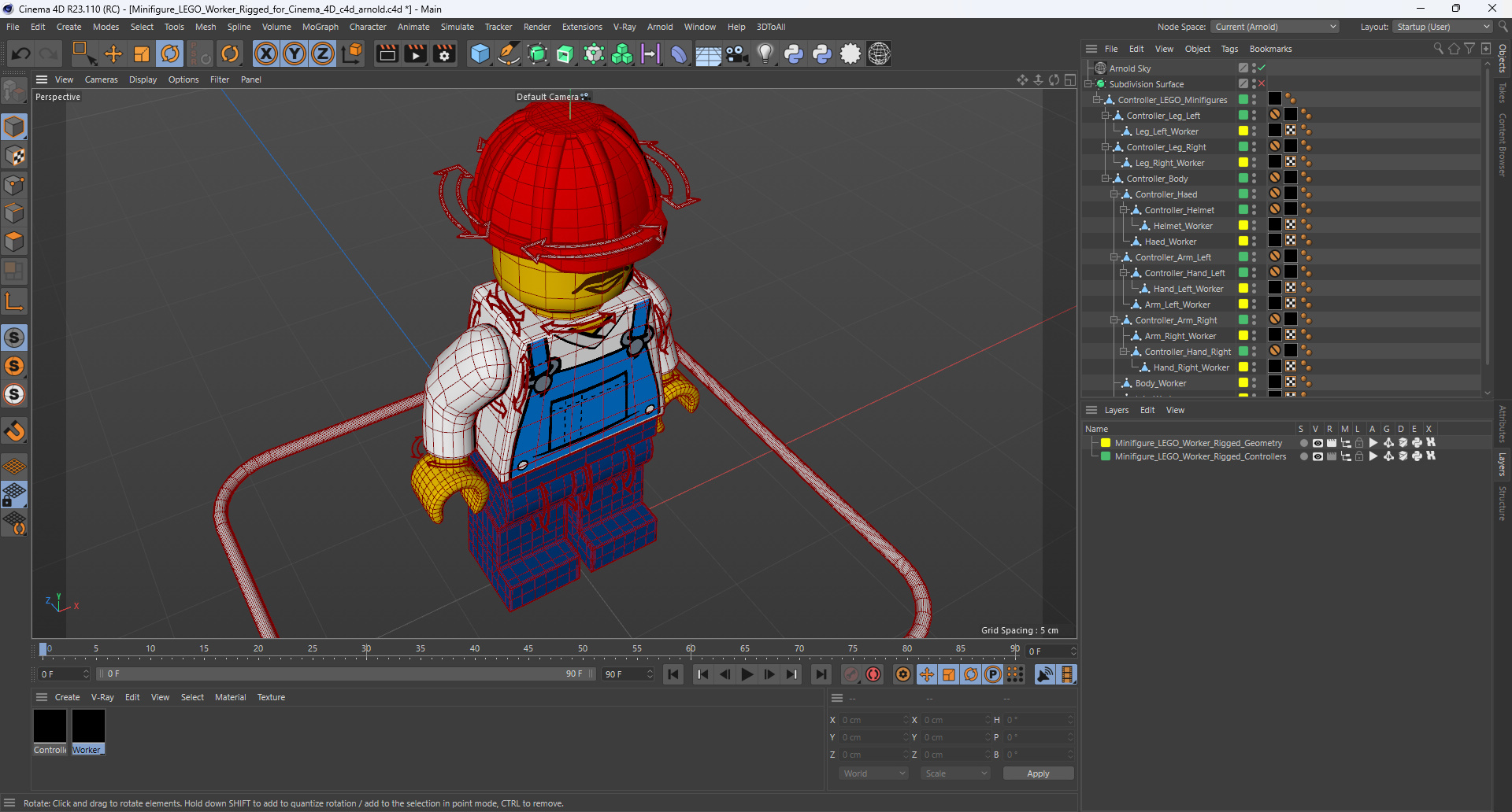 3D Minifigure LEGO Worker Rigged for Cinema 4D model