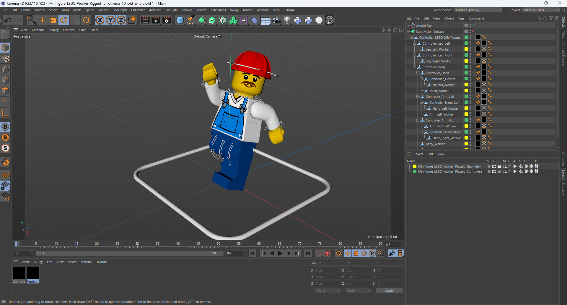 3D Minifigure LEGO Worker Rigged for Cinema 4D model