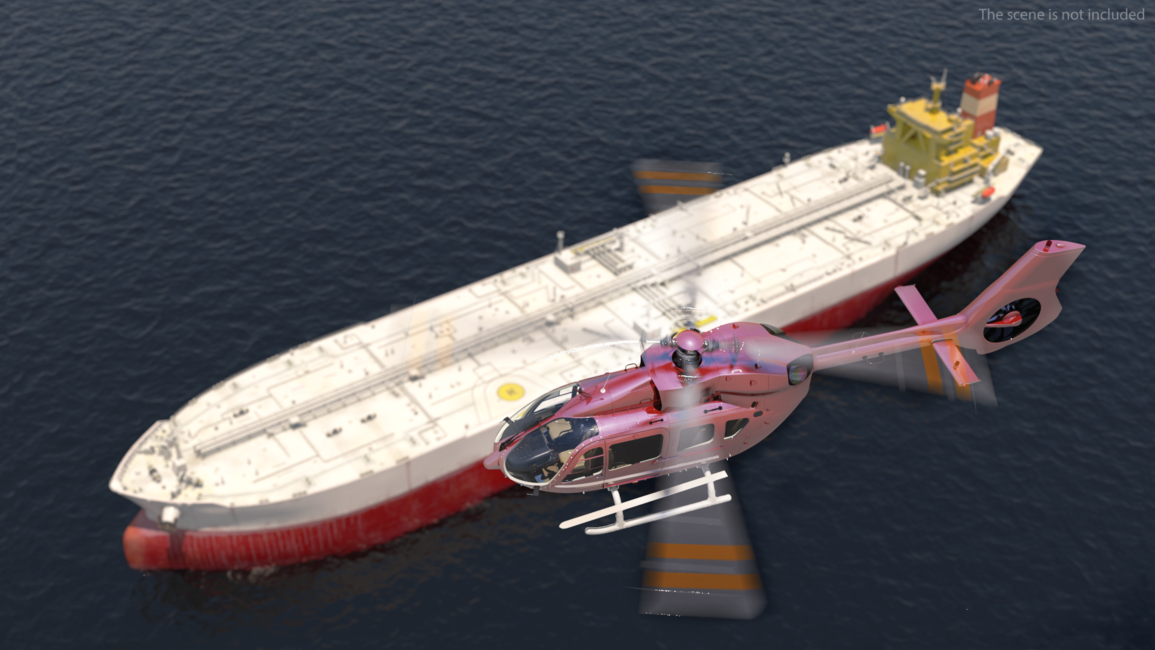 Cargo Oil Supertanker with Helicopter 3D