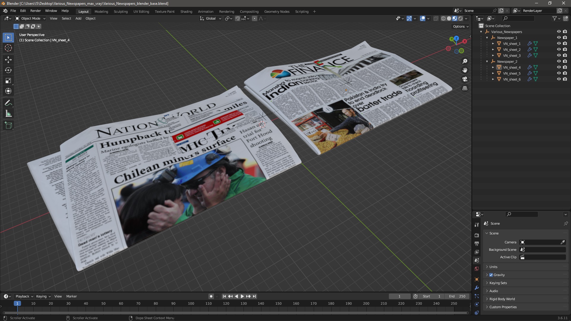 3D Various Newspapers model