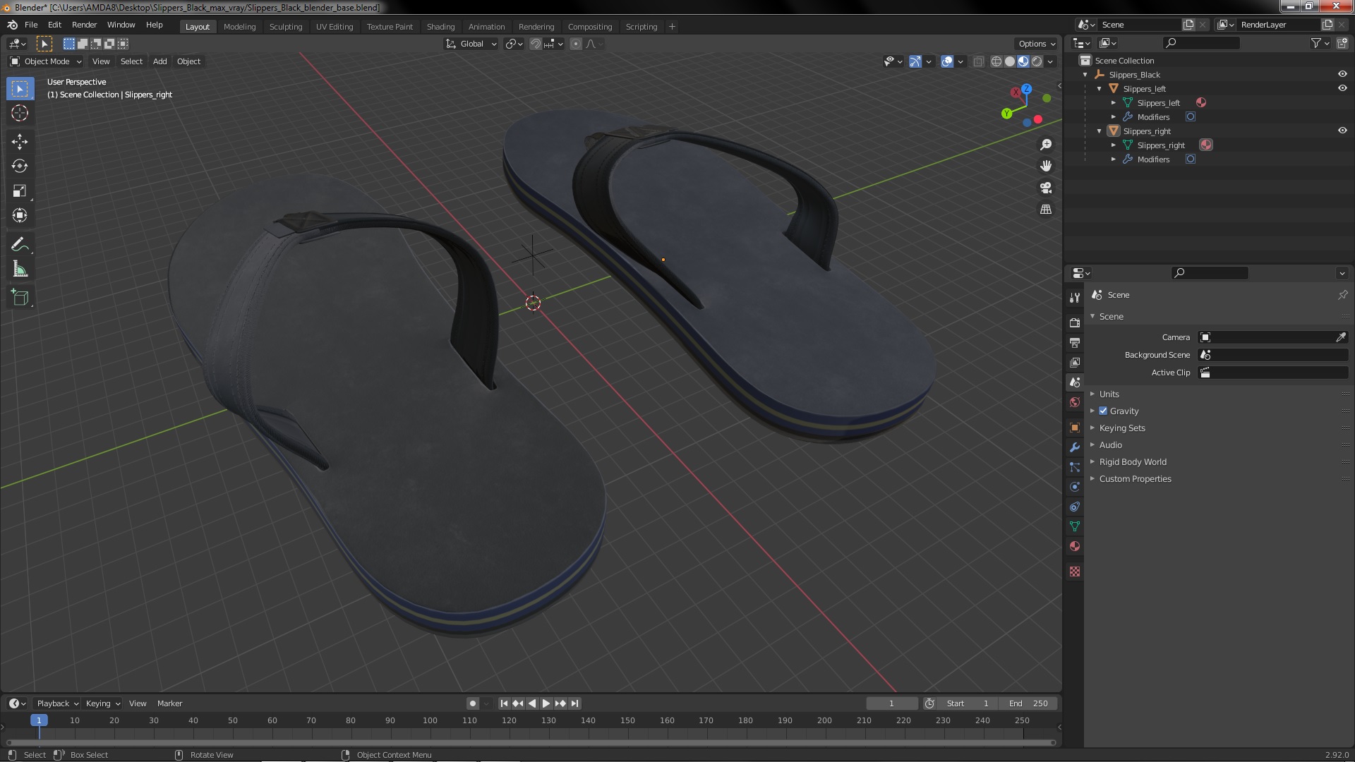 Slippers Black 3D model