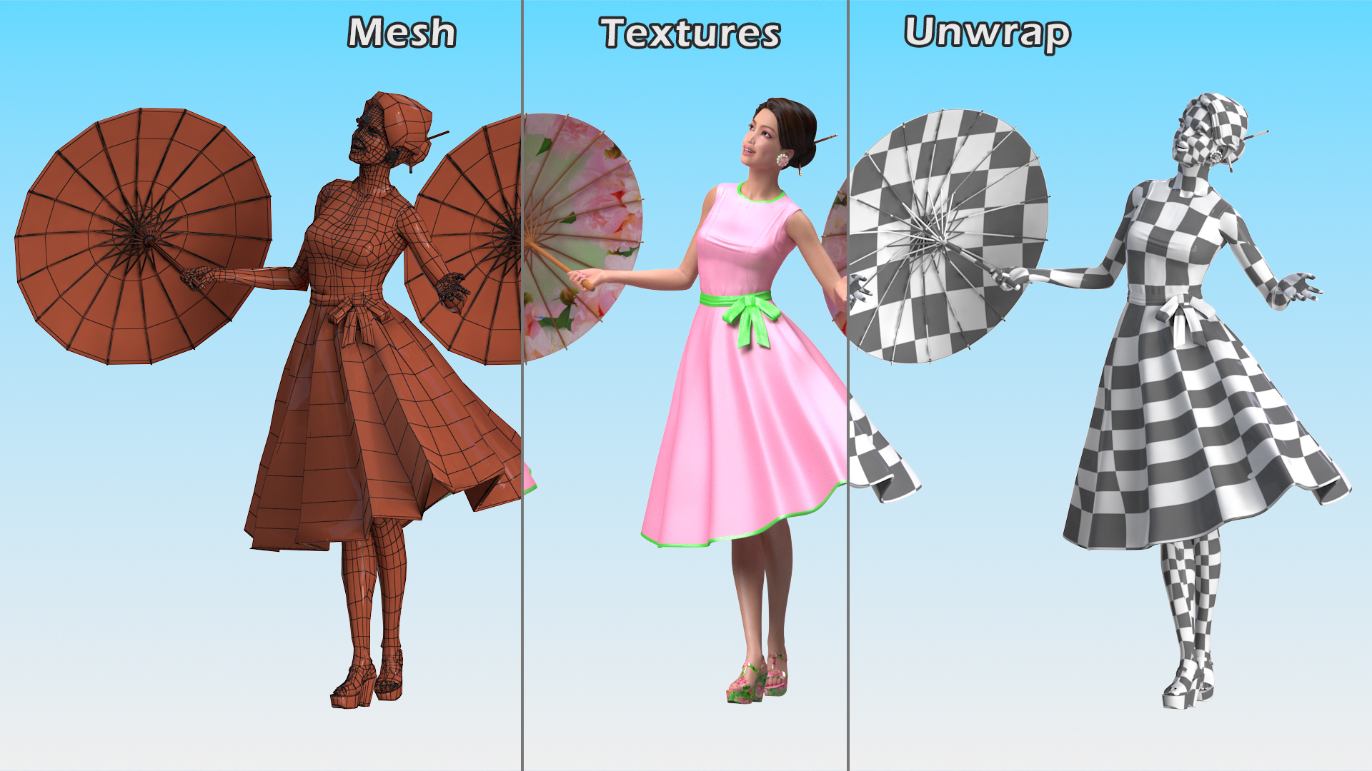 Asian Women Wearing Summer Dress 3D