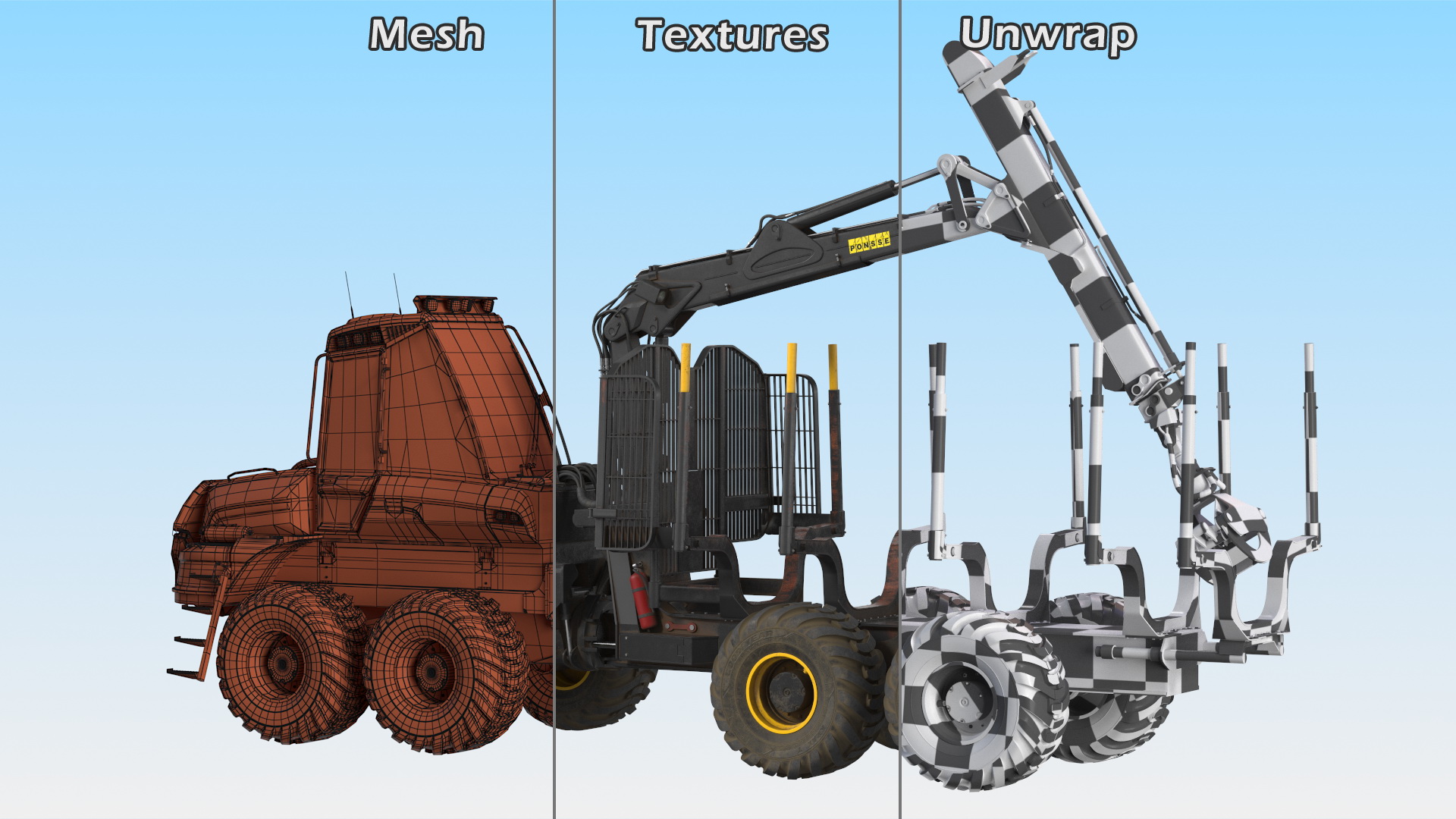 3D model Forwarder Ponsse Buffalo 8W Dirty Rigged