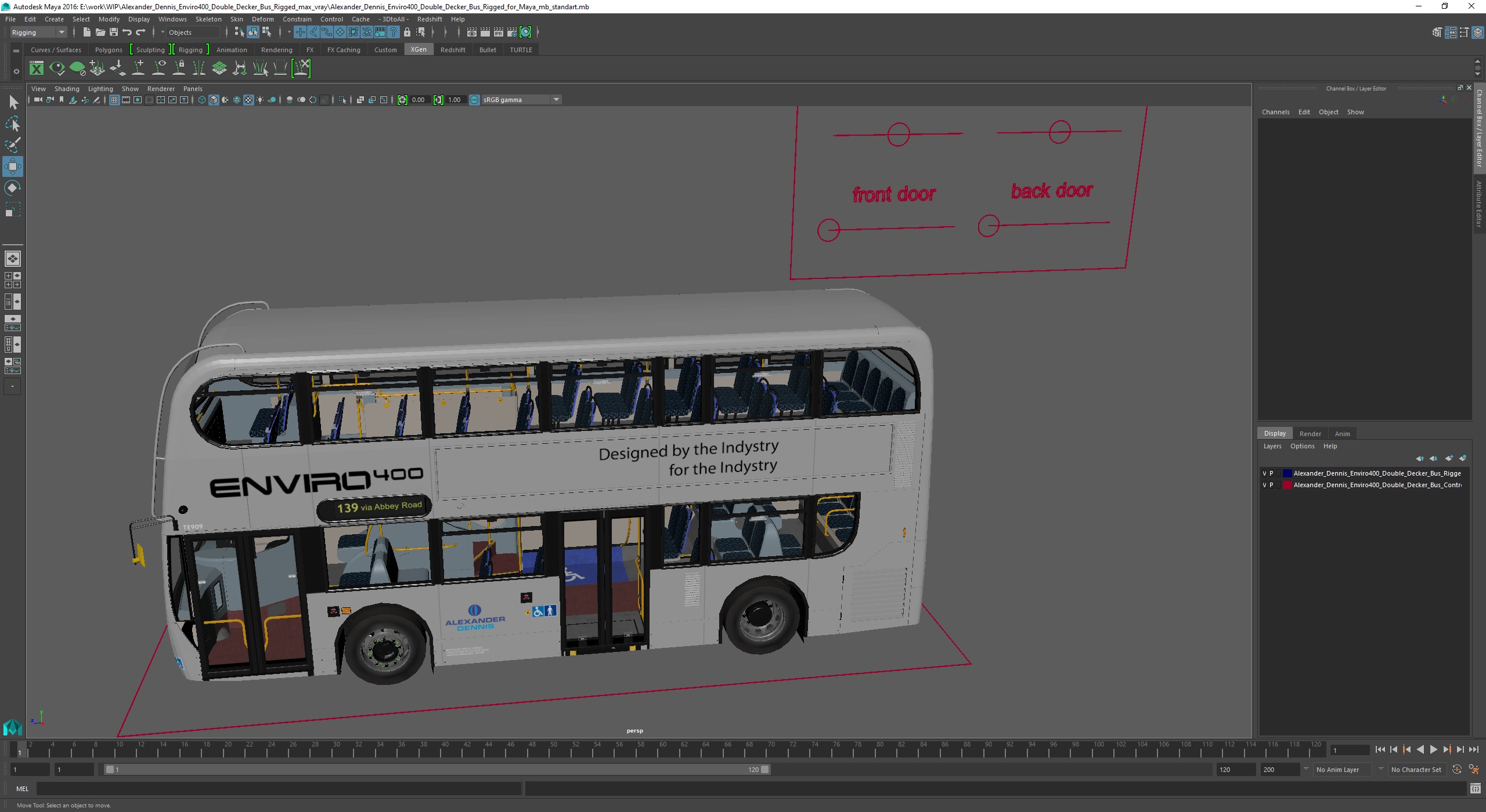 3D model Alexander Dennis Enviro400 Double Decker Bus Rigged for Maya