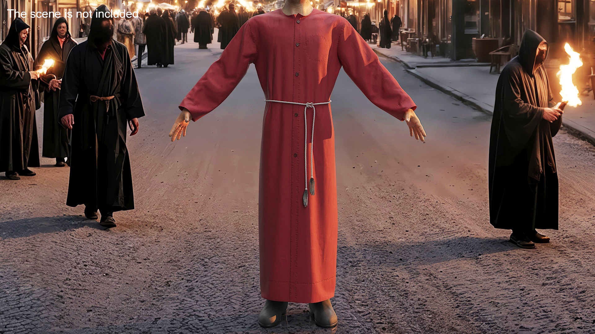 3D Red Long Robe with Belt model