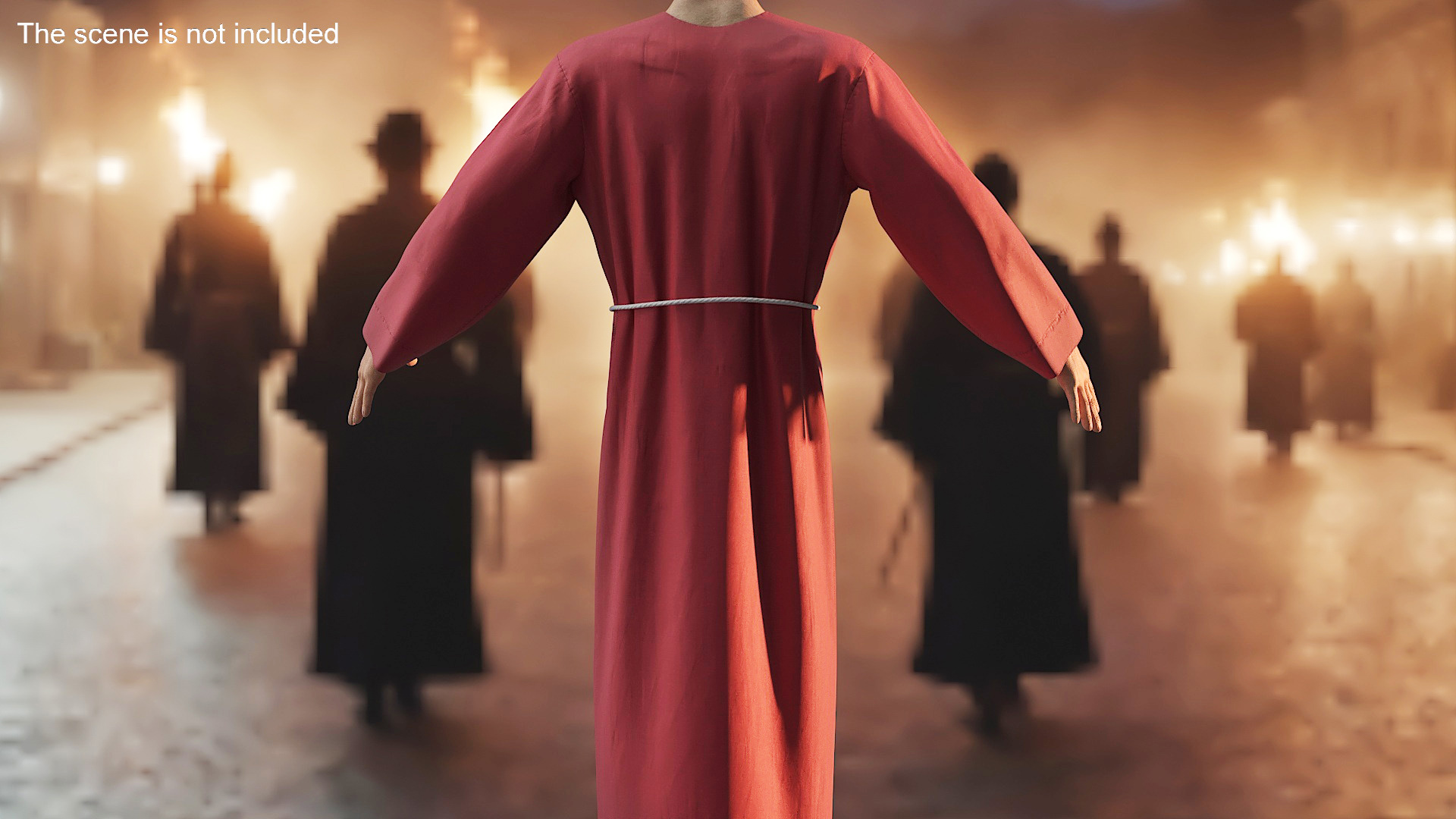 3D Red Long Robe with Belt model