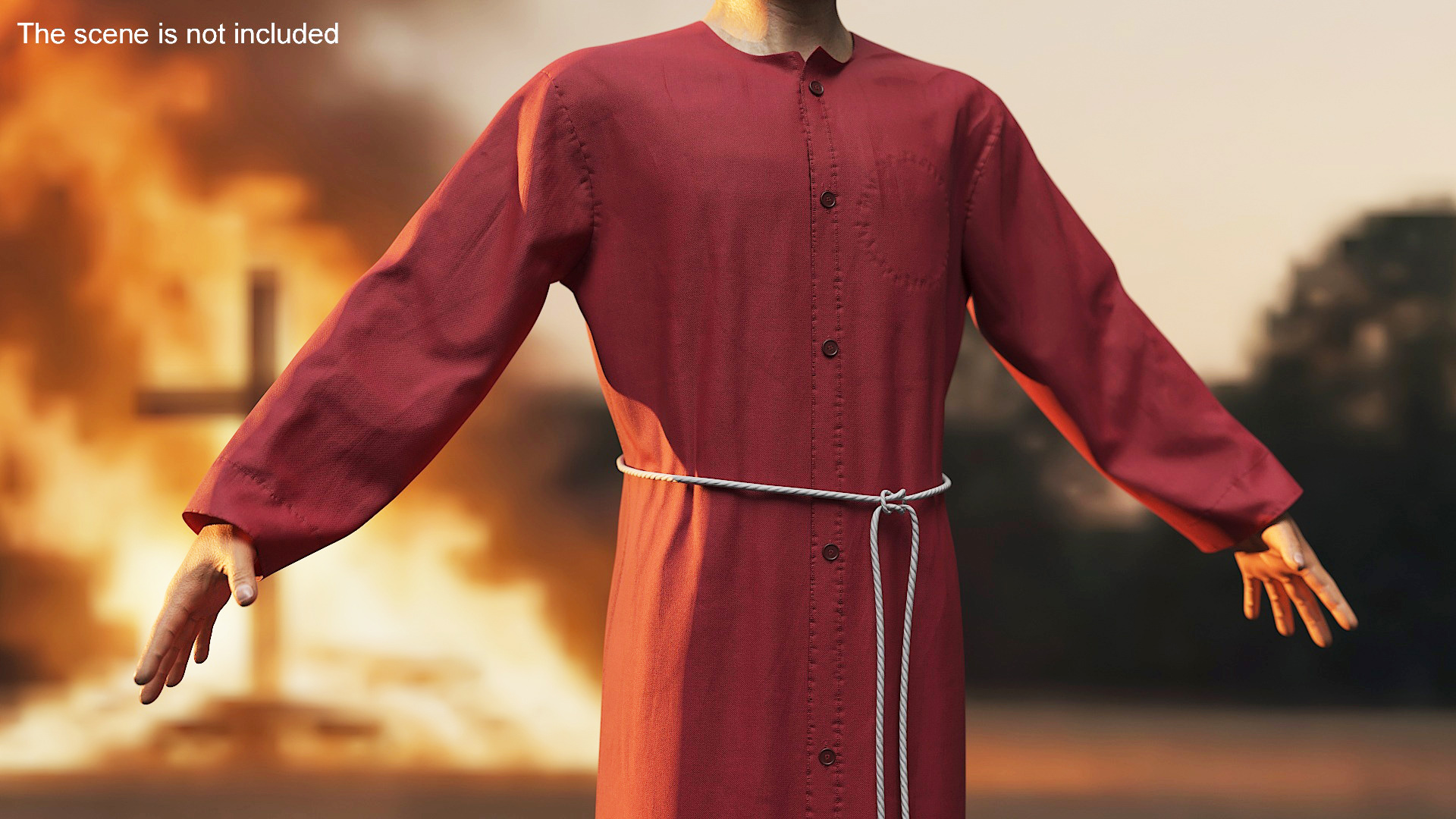 3D Red Long Robe with Belt model