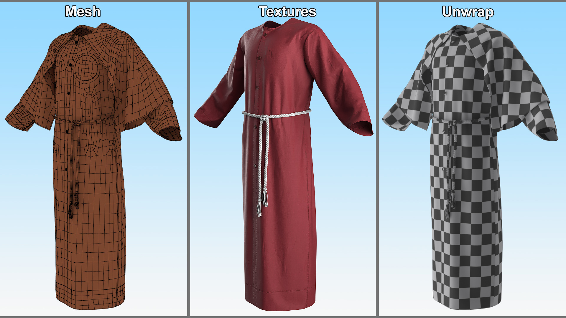 3D Red Long Robe with Belt model