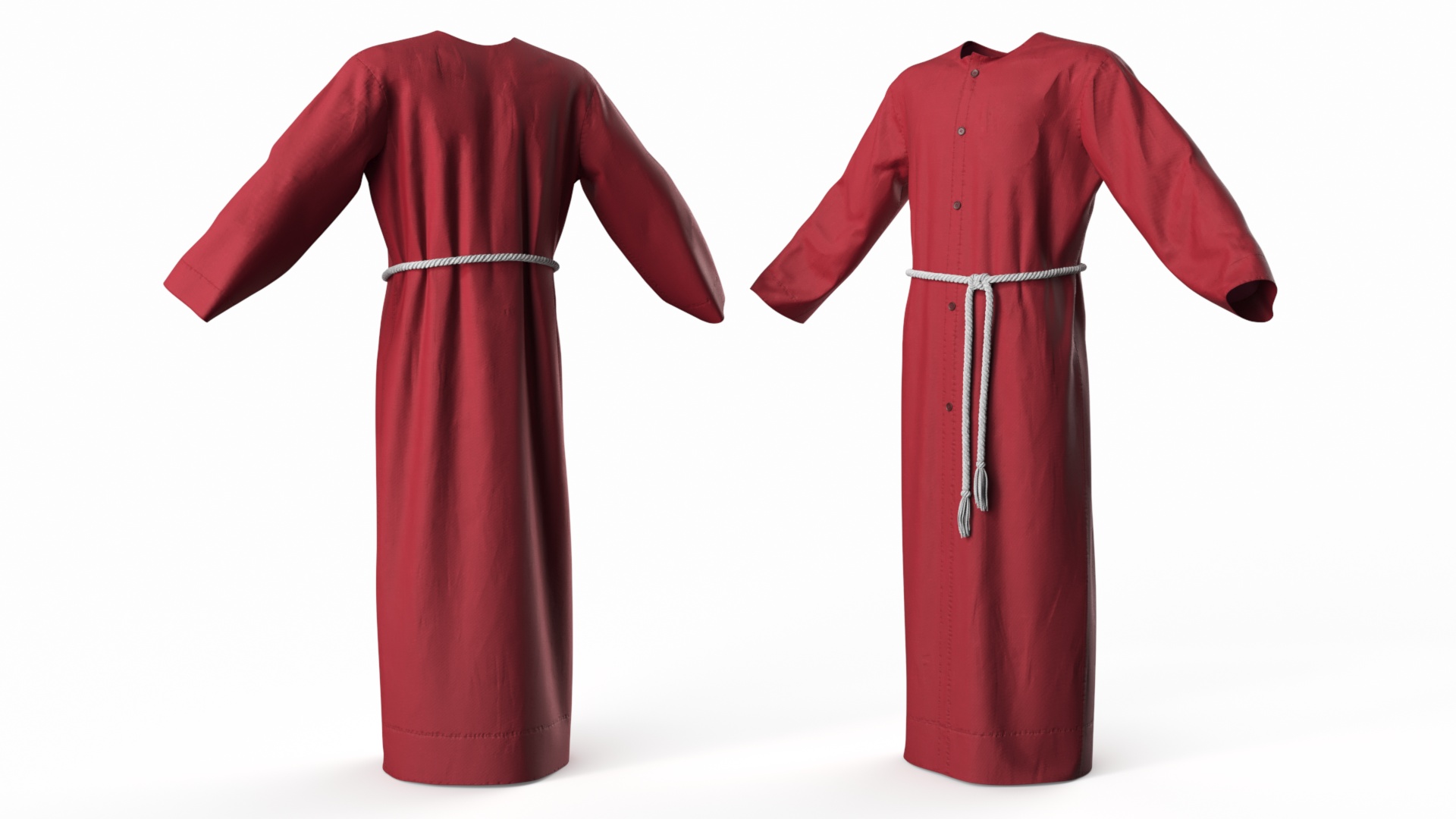 3D Red Long Robe with Belt model