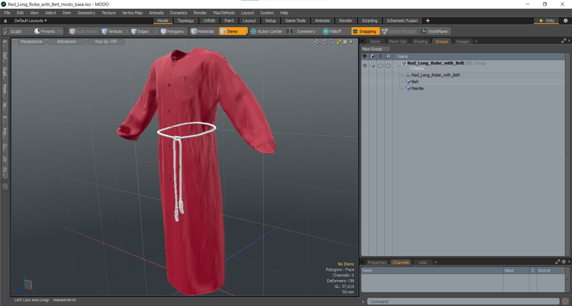 3D Red Long Robe with Belt model