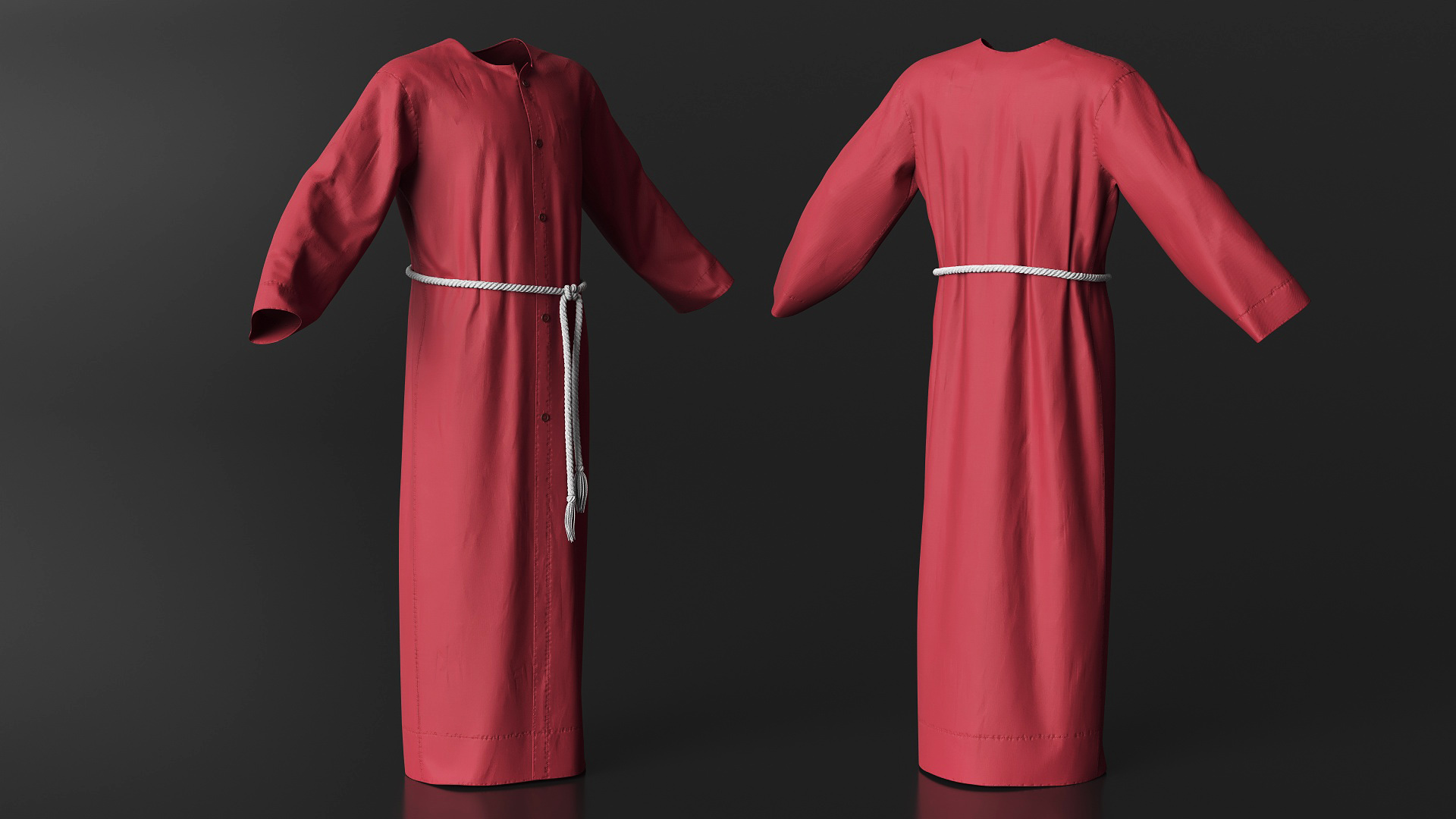 3D Red Long Robe with Belt model