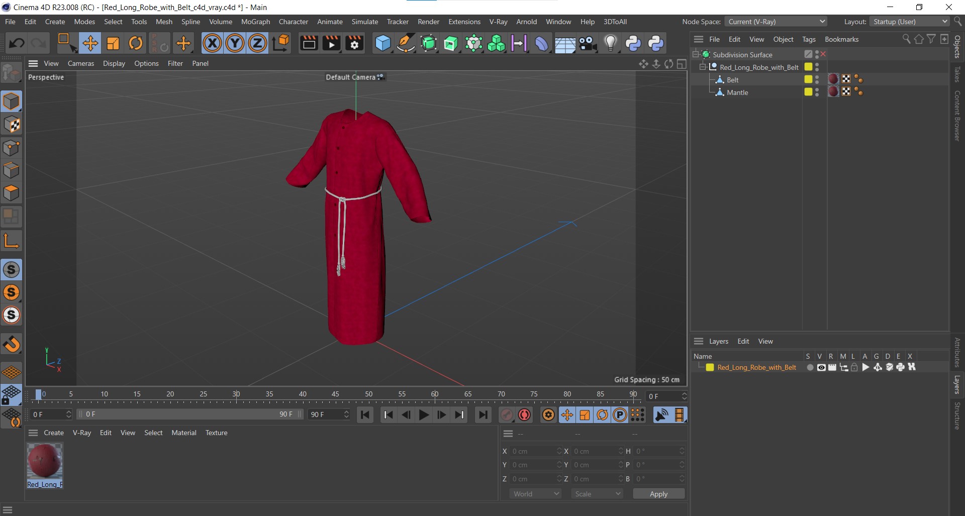 3D Red Long Robe with Belt model