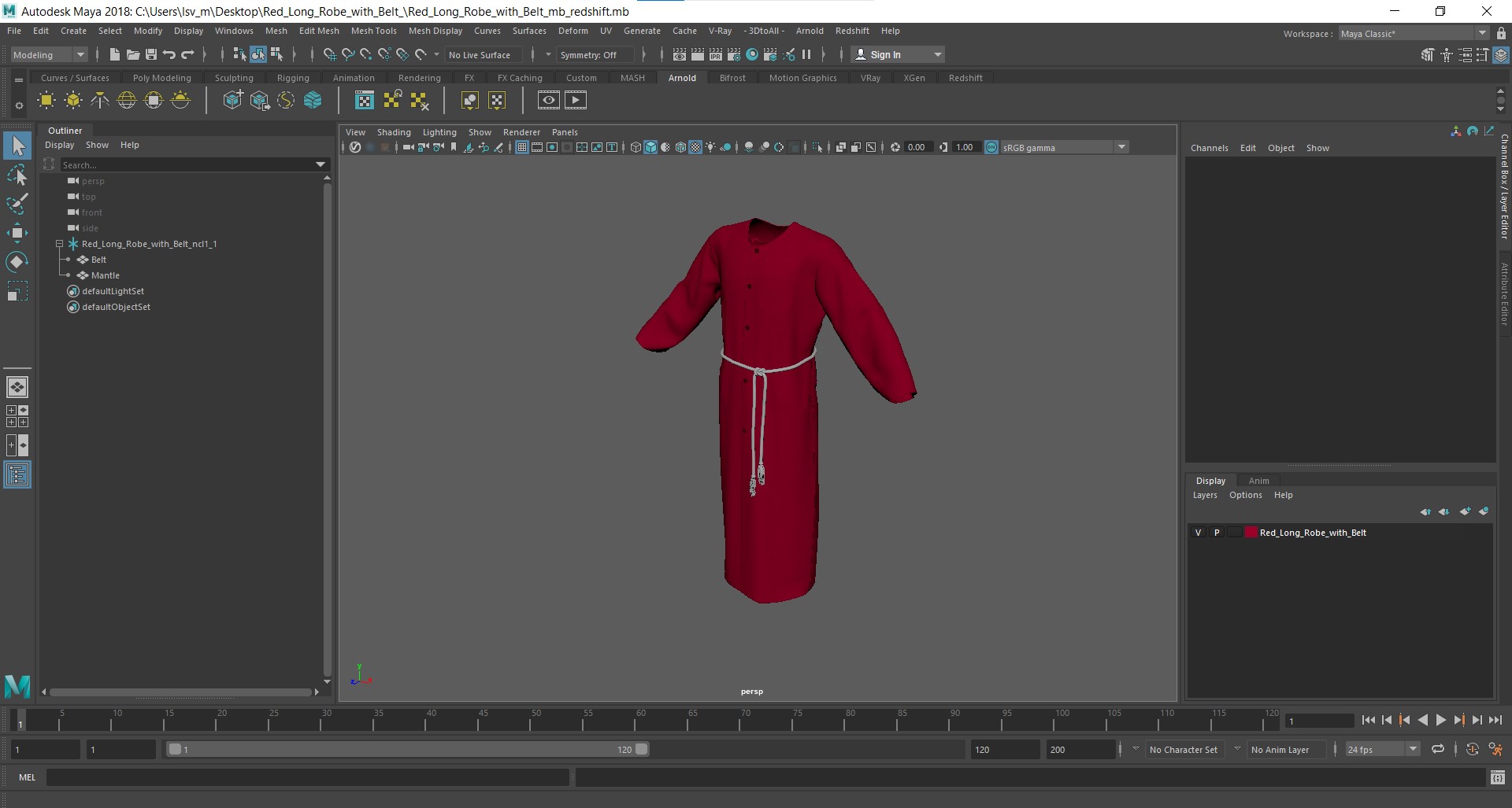 3D Red Long Robe with Belt model