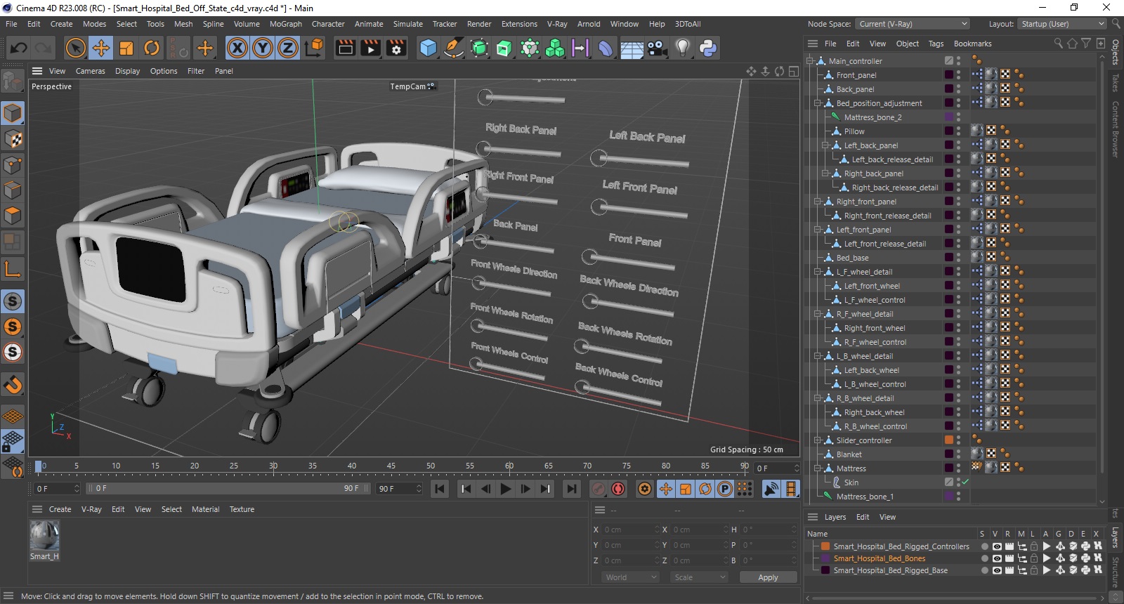 Smart Hospital Bed Off State Rigged for Cinema 4D 3D model