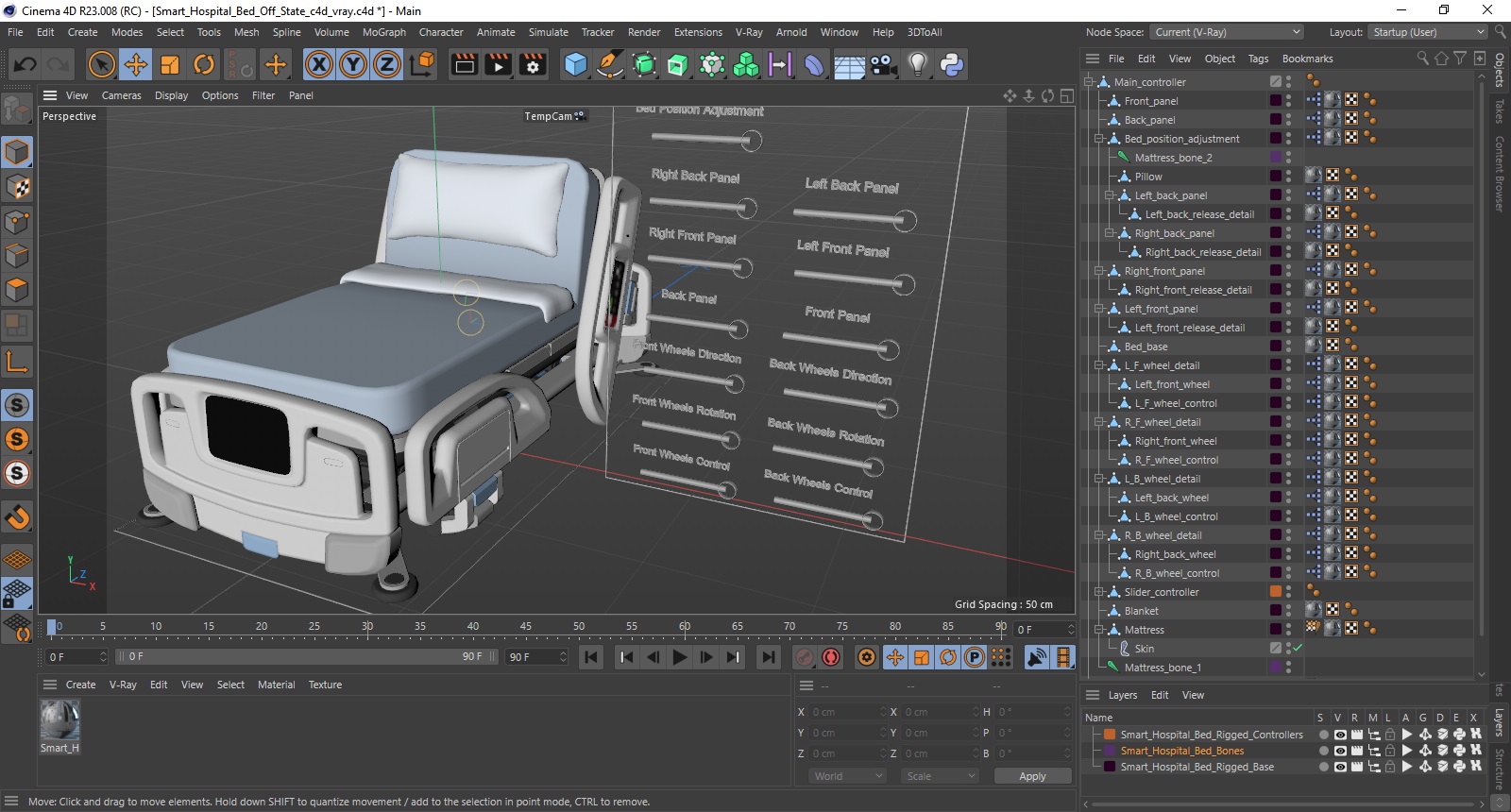 Smart Hospital Bed Off State Rigged for Cinema 4D 3D model