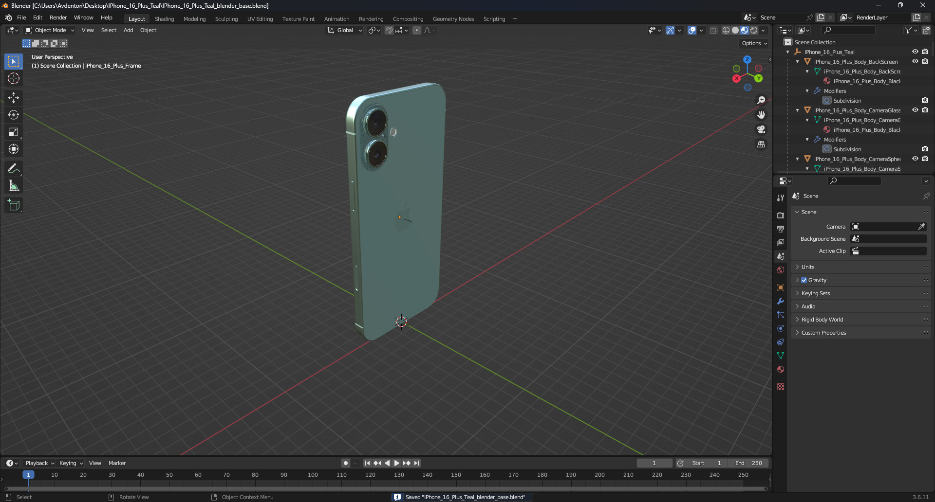 IPhone 16 Plus Teal 3D model