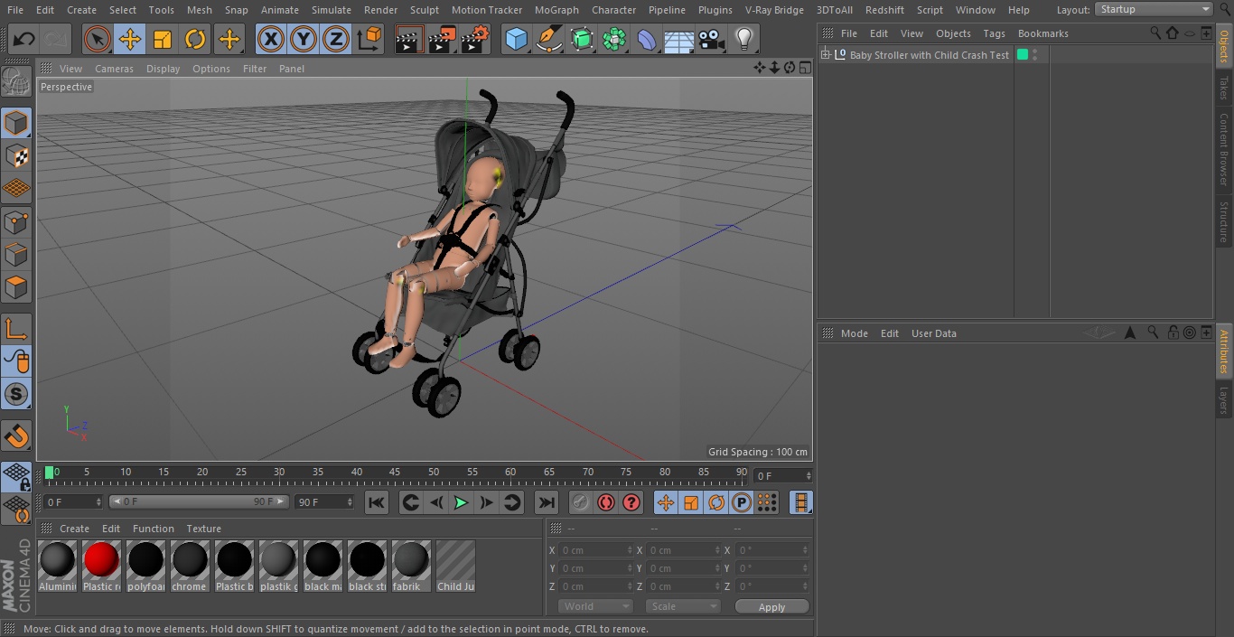 3D model Baby Stroller with Child Crash Test