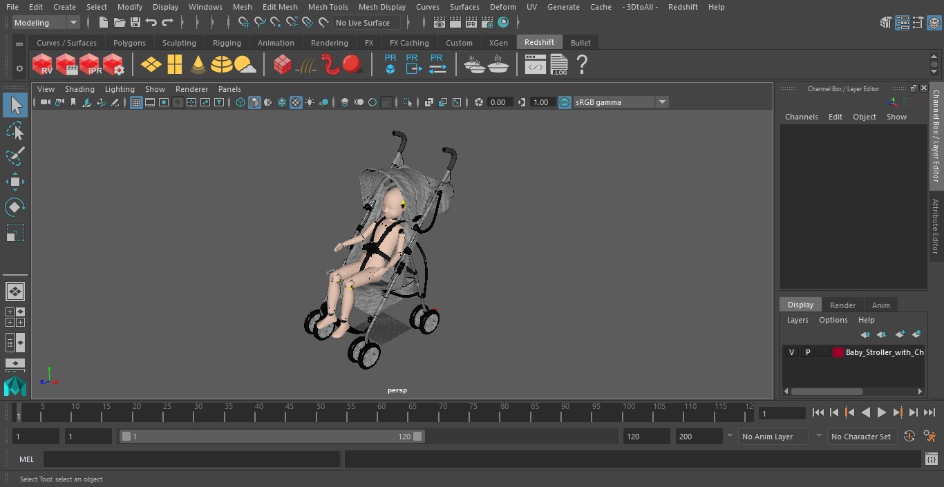 3D model Baby Stroller with Child Crash Test