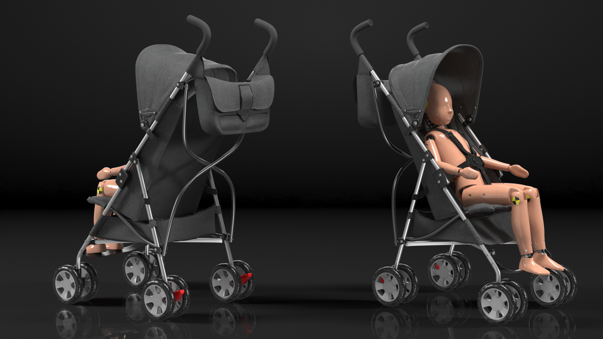 3D model Baby Stroller with Child Crash Test