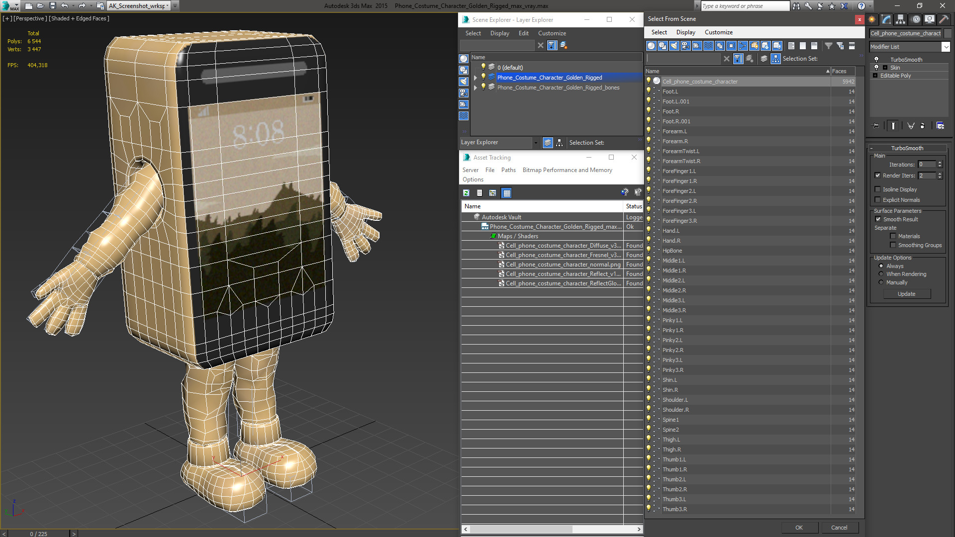 3D Phone Costume Character Golden Rigged for Cinema 4D