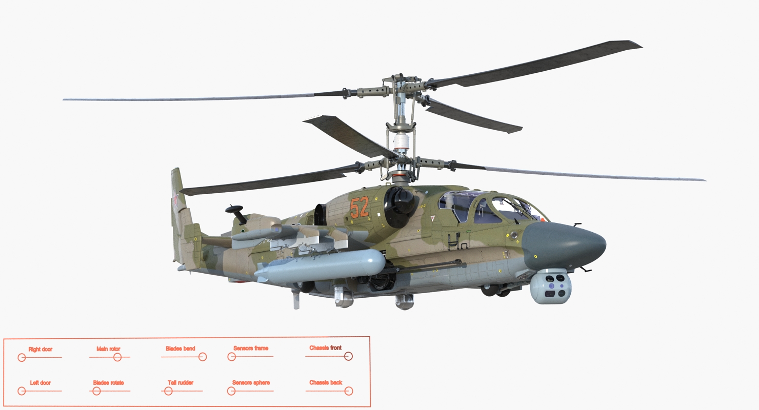 3D model Kamov KA52 Black Shark Attack Helicopter Hokum A Rigged