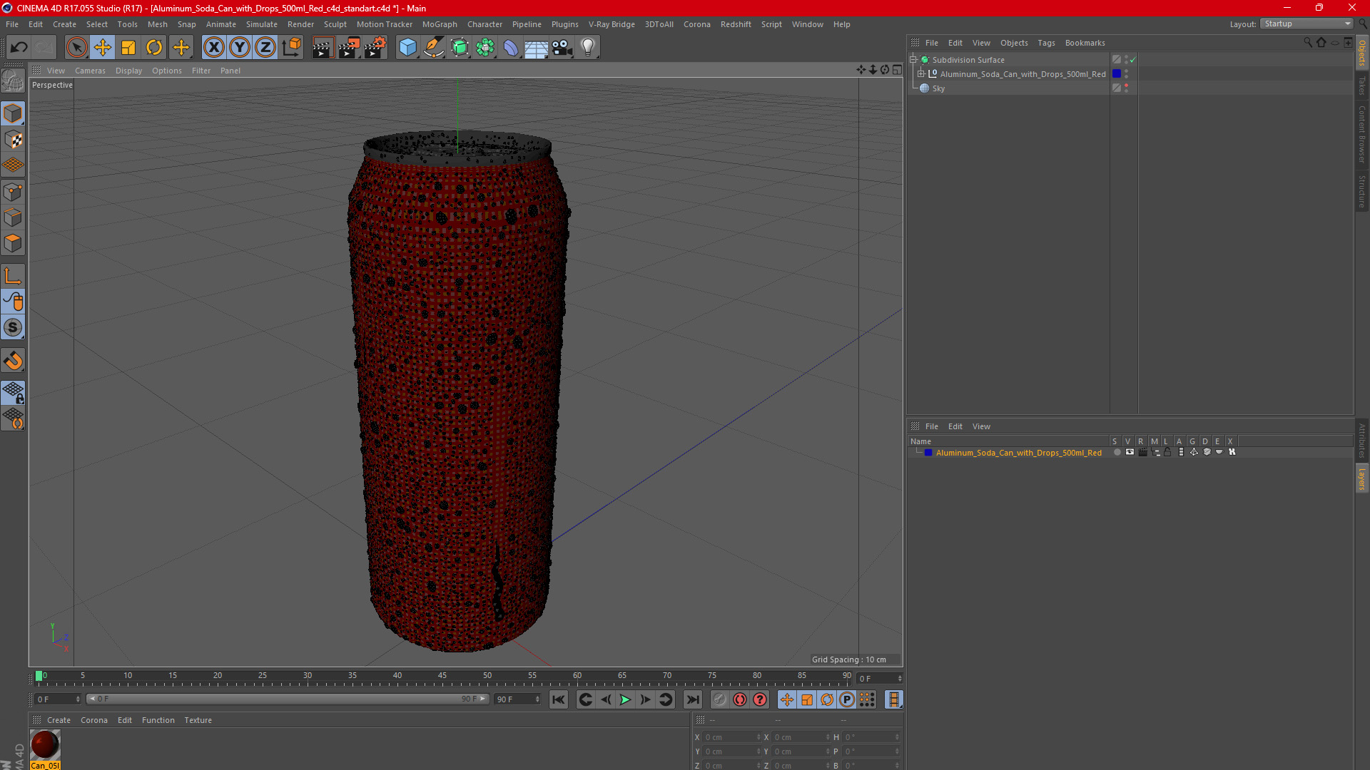 3D Aluminum Soda Can with Drops 500ml Red model