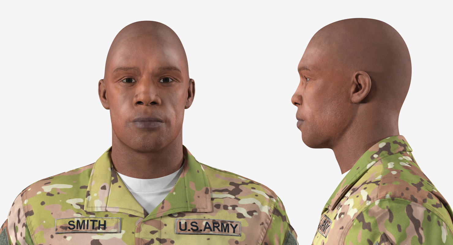 3D model African-American US Soldier Standing at Attention Camouflage