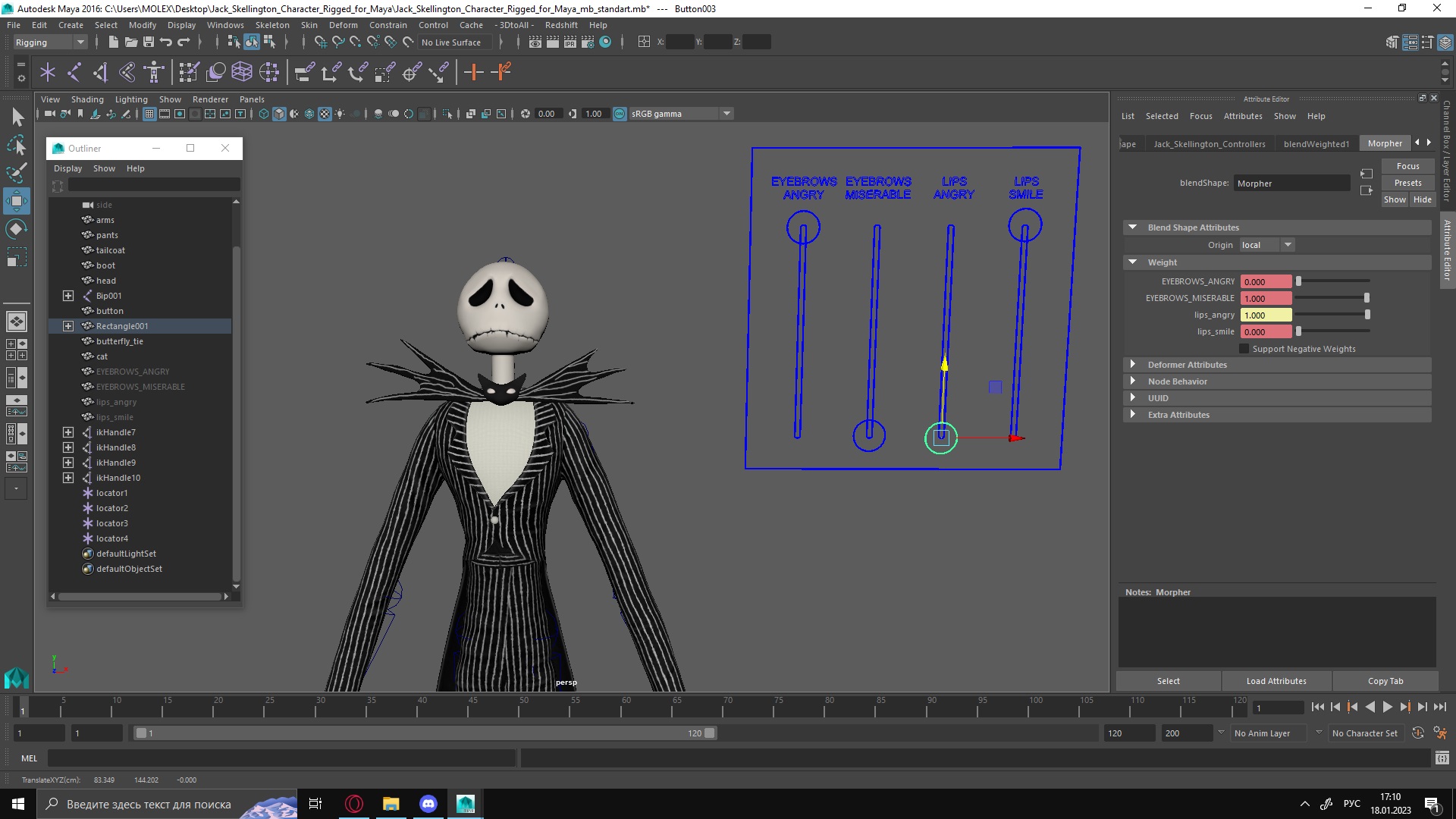 Jack Skellington Character Rigged for Maya 3D