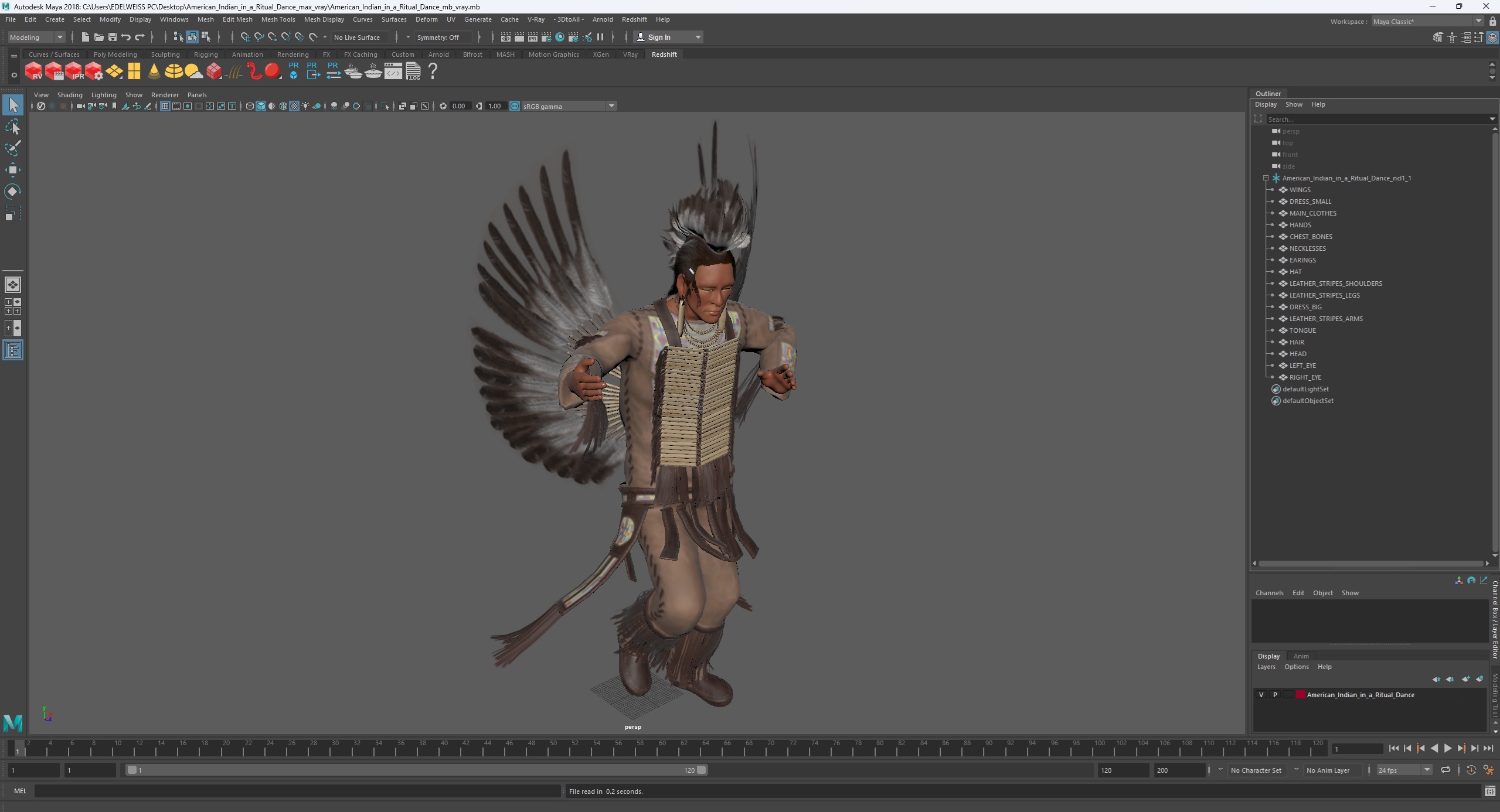 3D American Indian in a Ritual Dance model