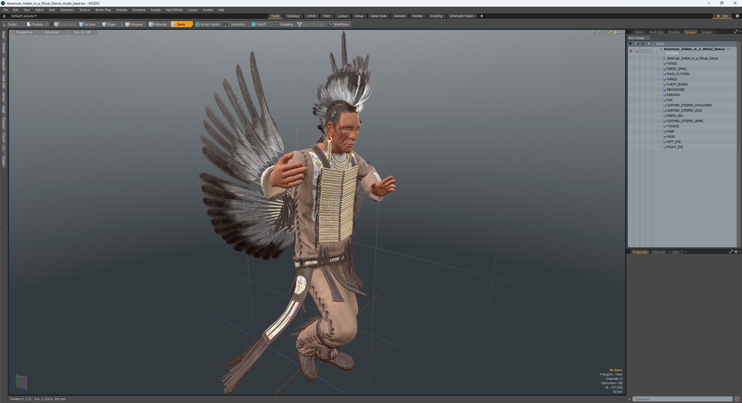 3D American Indian in a Ritual Dance model