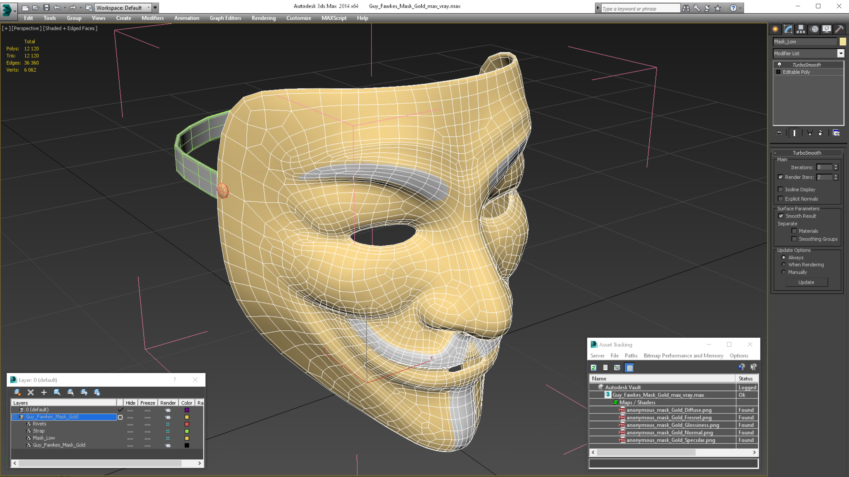 3D model Guy Fawkes Mask Gold