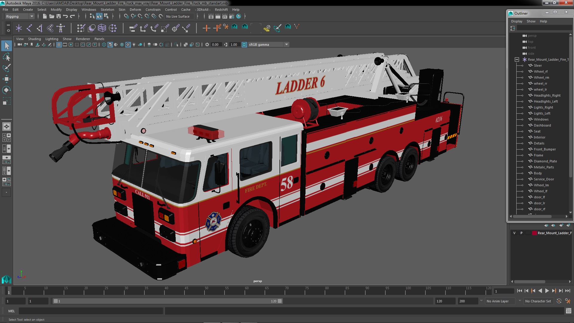 3D Rear Mount Ladder Fire Truck model