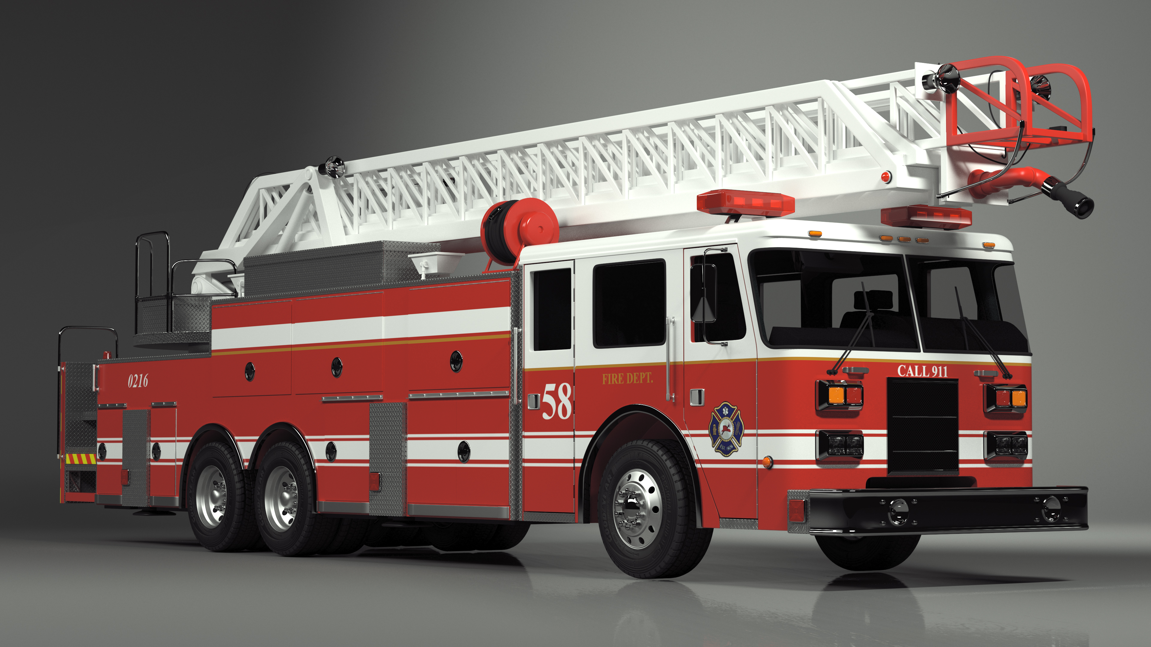 3D Rear Mount Ladder Fire Truck model