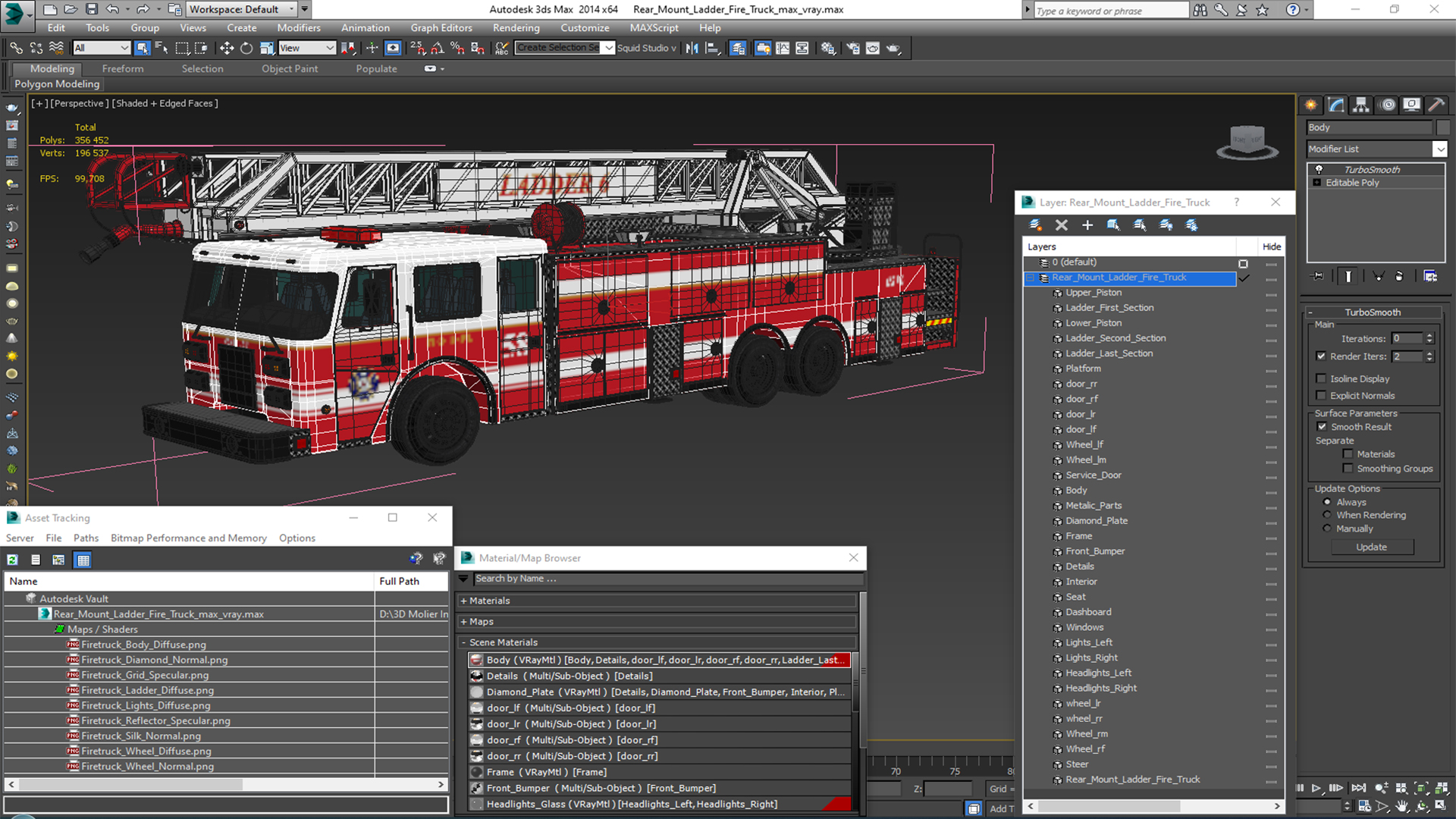 3D Rear Mount Ladder Fire Truck model