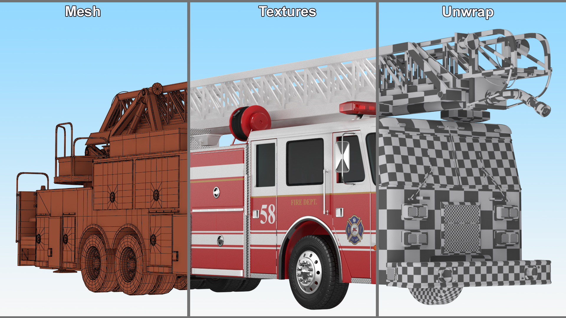 3D Rear Mount Ladder Fire Truck model