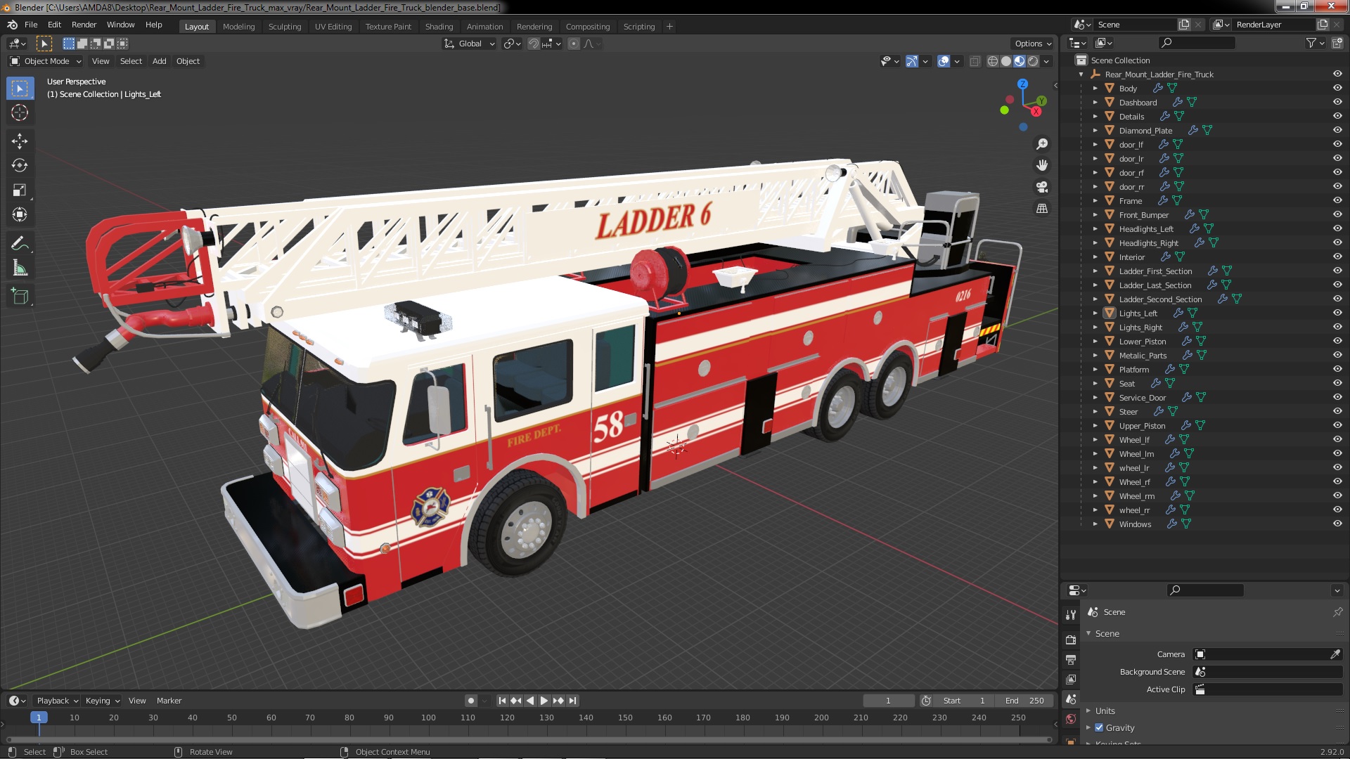 3D Rear Mount Ladder Fire Truck model