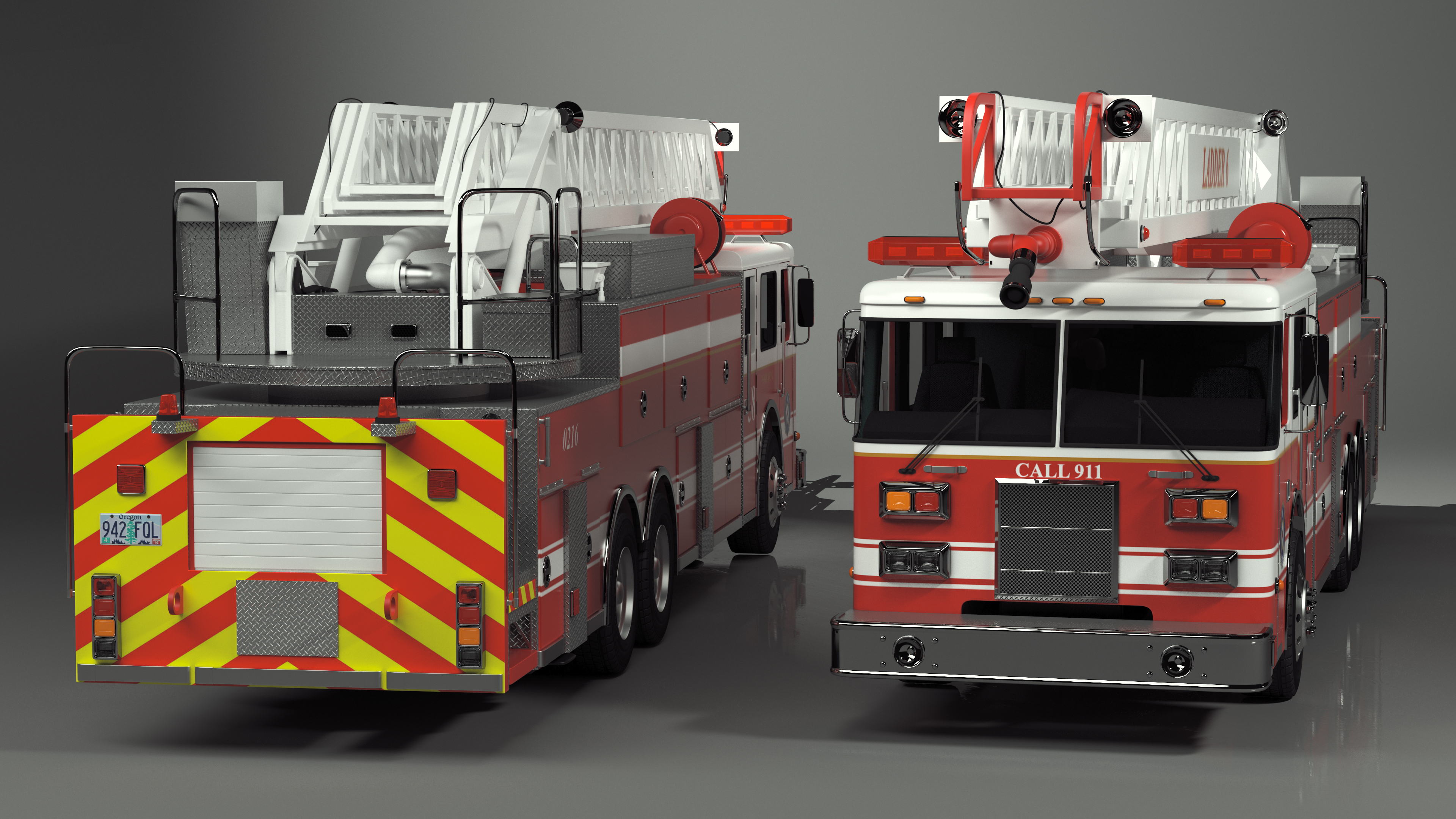 3D Rear Mount Ladder Fire Truck model