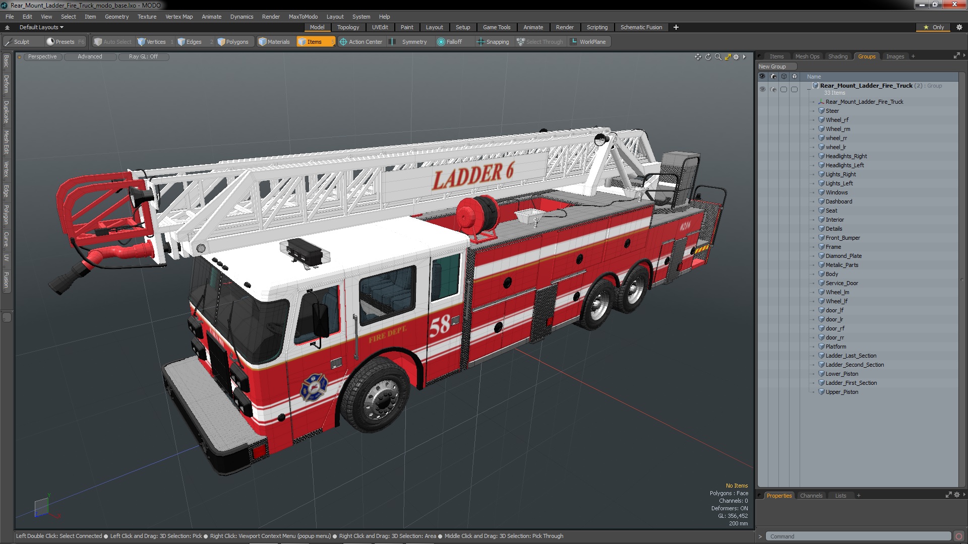 3D Rear Mount Ladder Fire Truck model