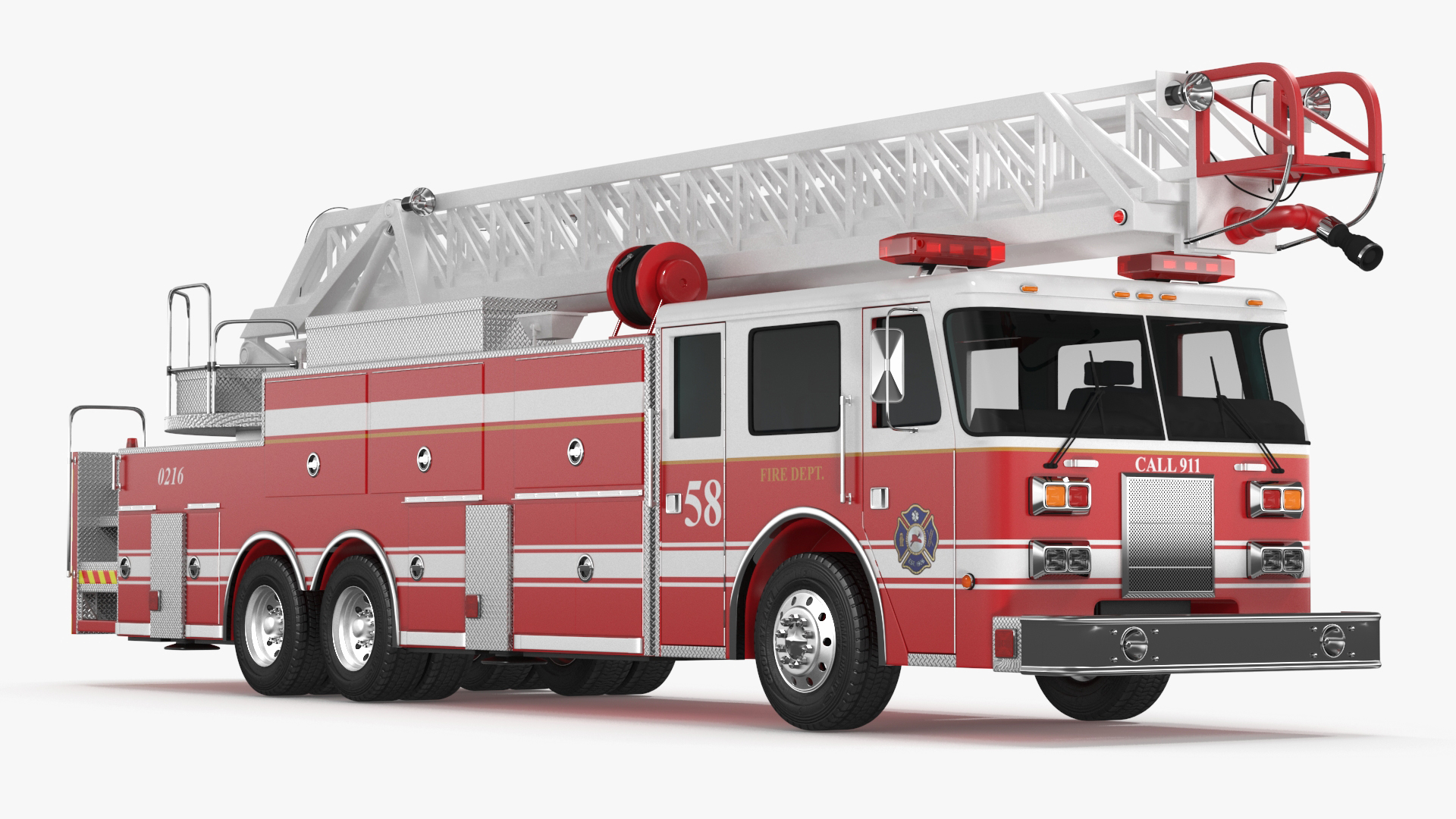 3D Rear Mount Ladder Fire Truck model