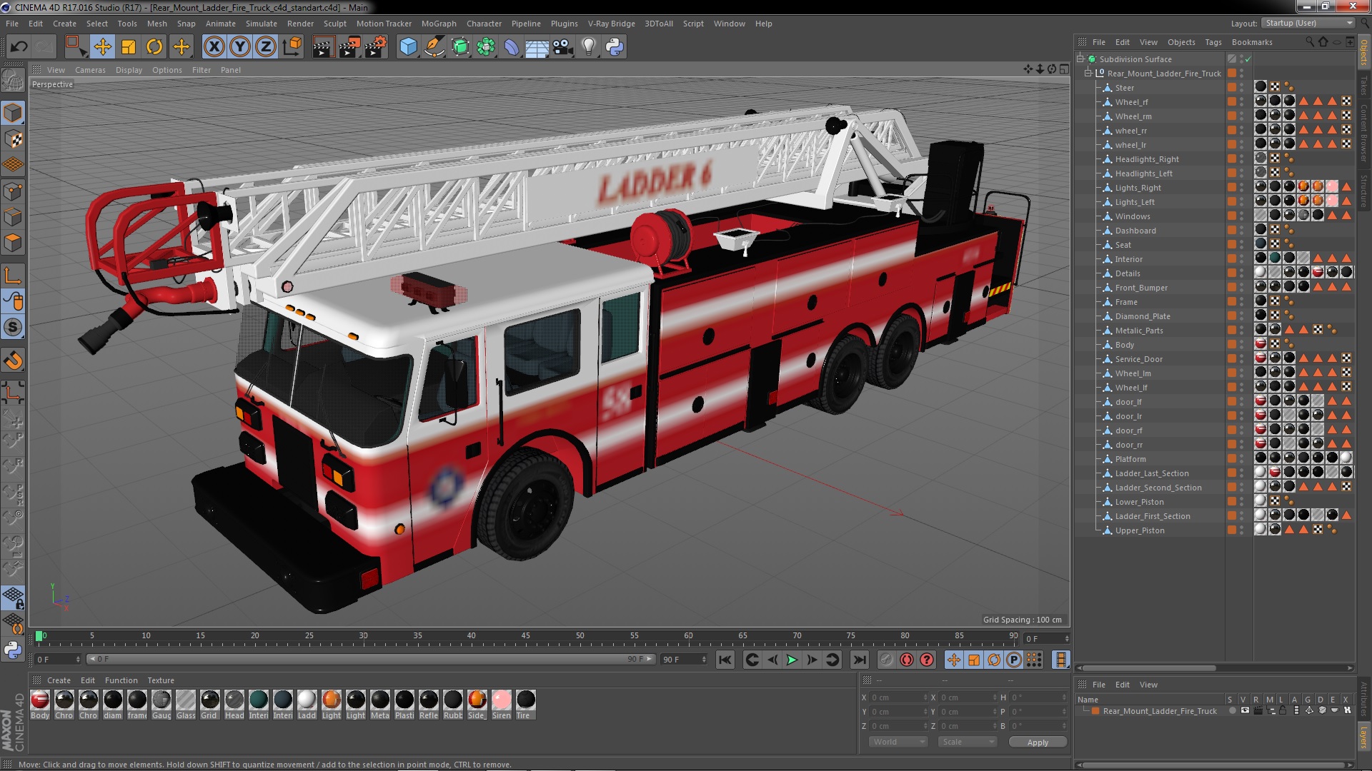 3D Rear Mount Ladder Fire Truck model