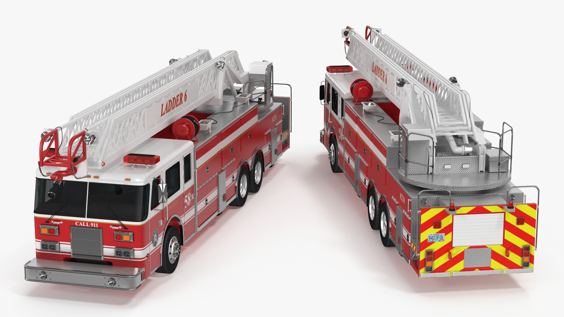 3D Rear Mount Ladder Fire Truck model