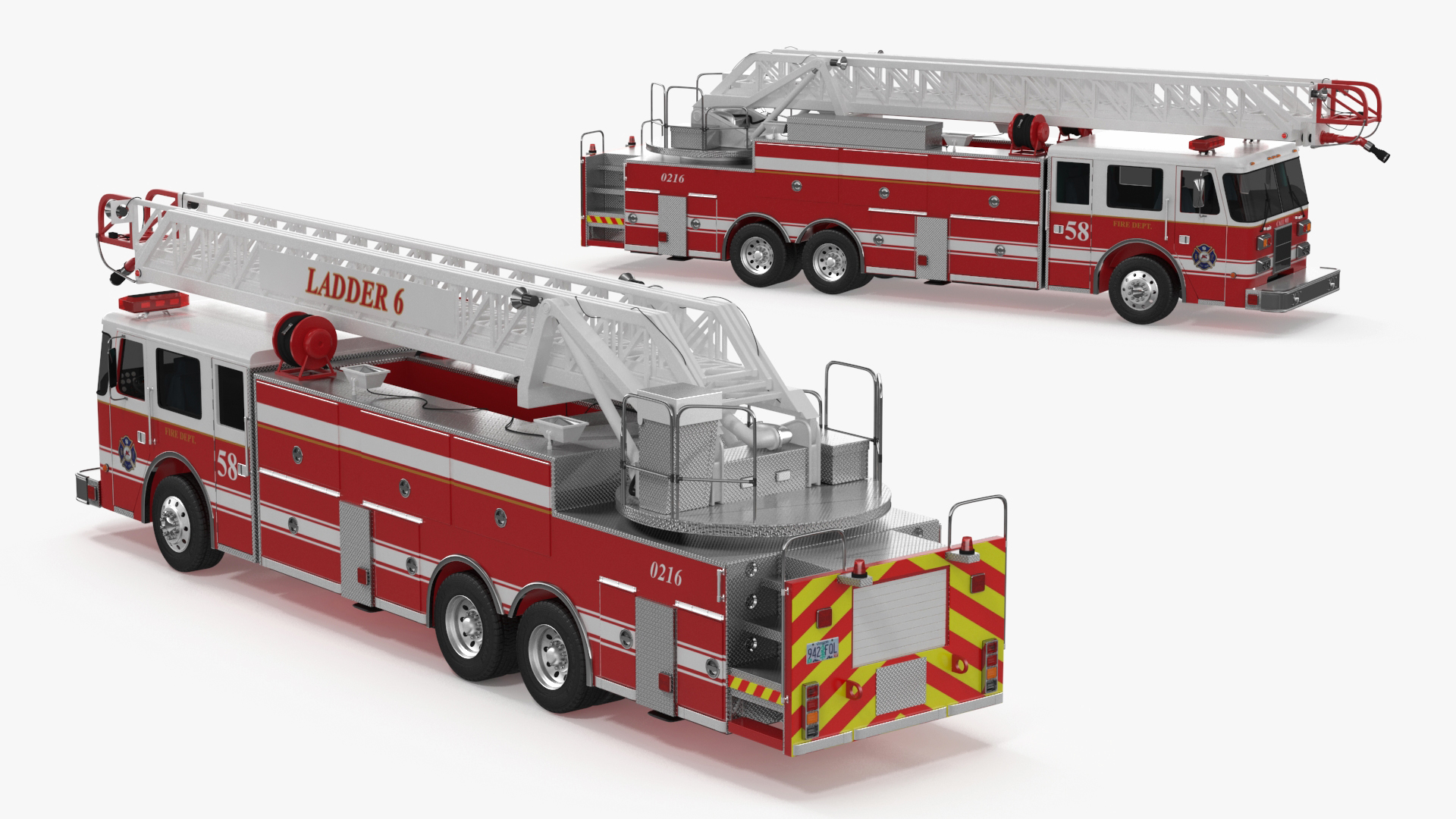 3D Rear Mount Ladder Fire Truck model