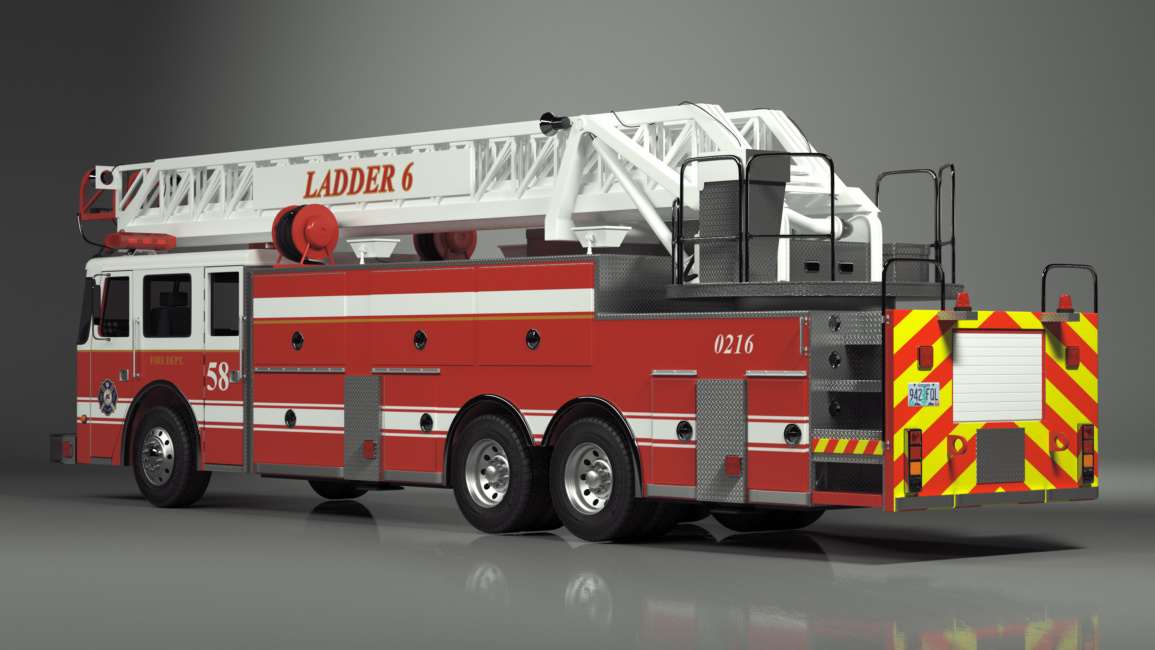 3D Rear Mount Ladder Fire Truck model