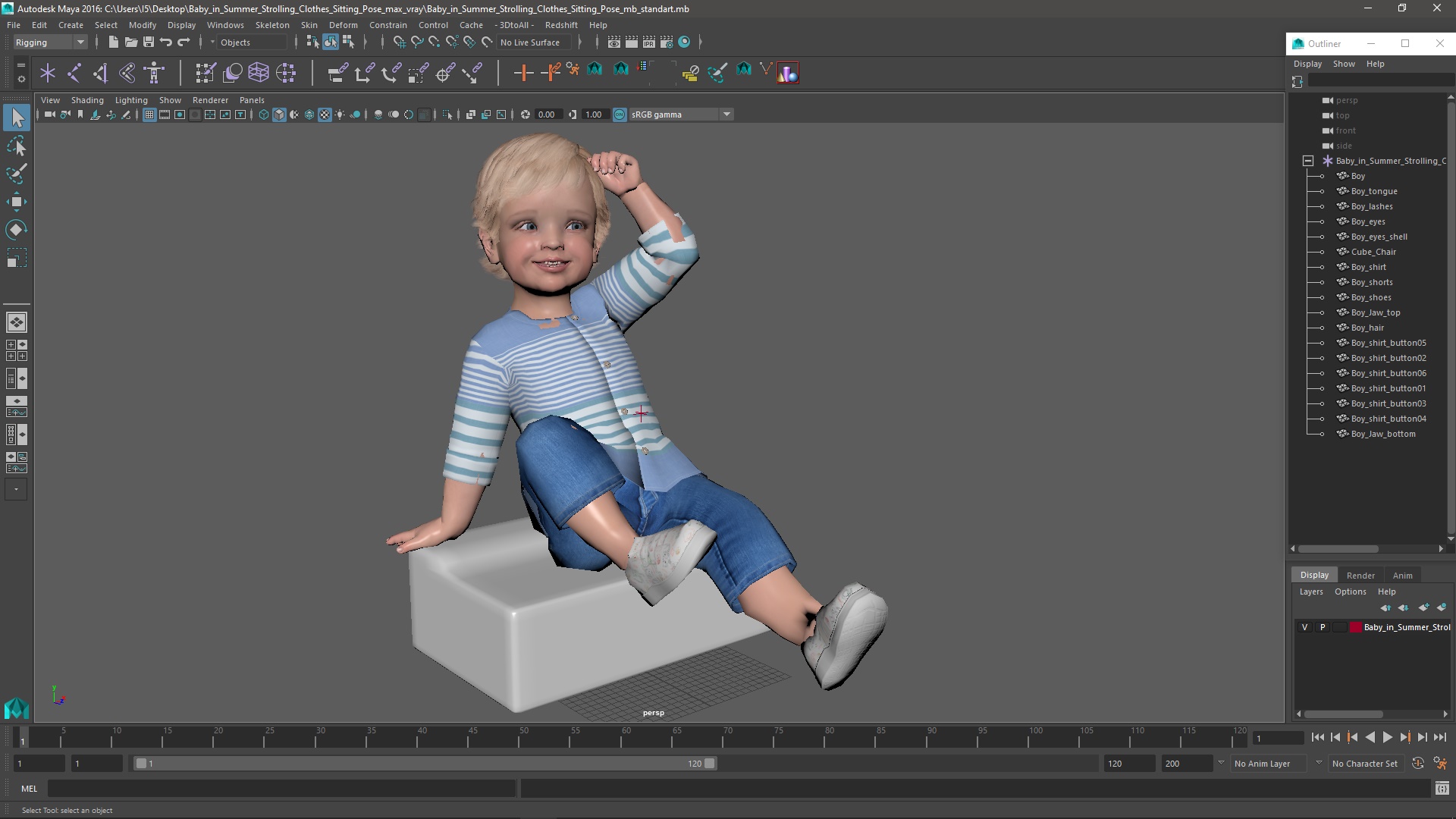 3D model Baby in Summer Strolling Clothes Sitting Pose