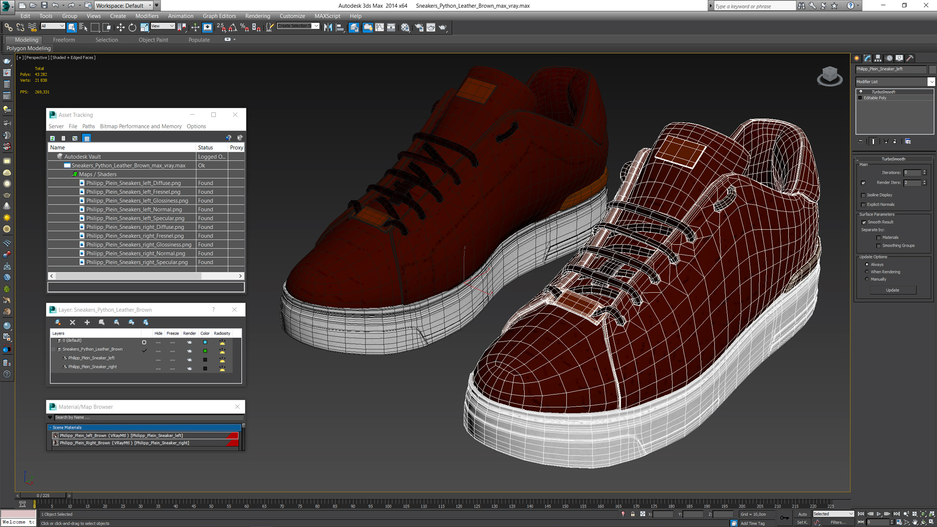 Sneakers Python Leather Brown 3D model